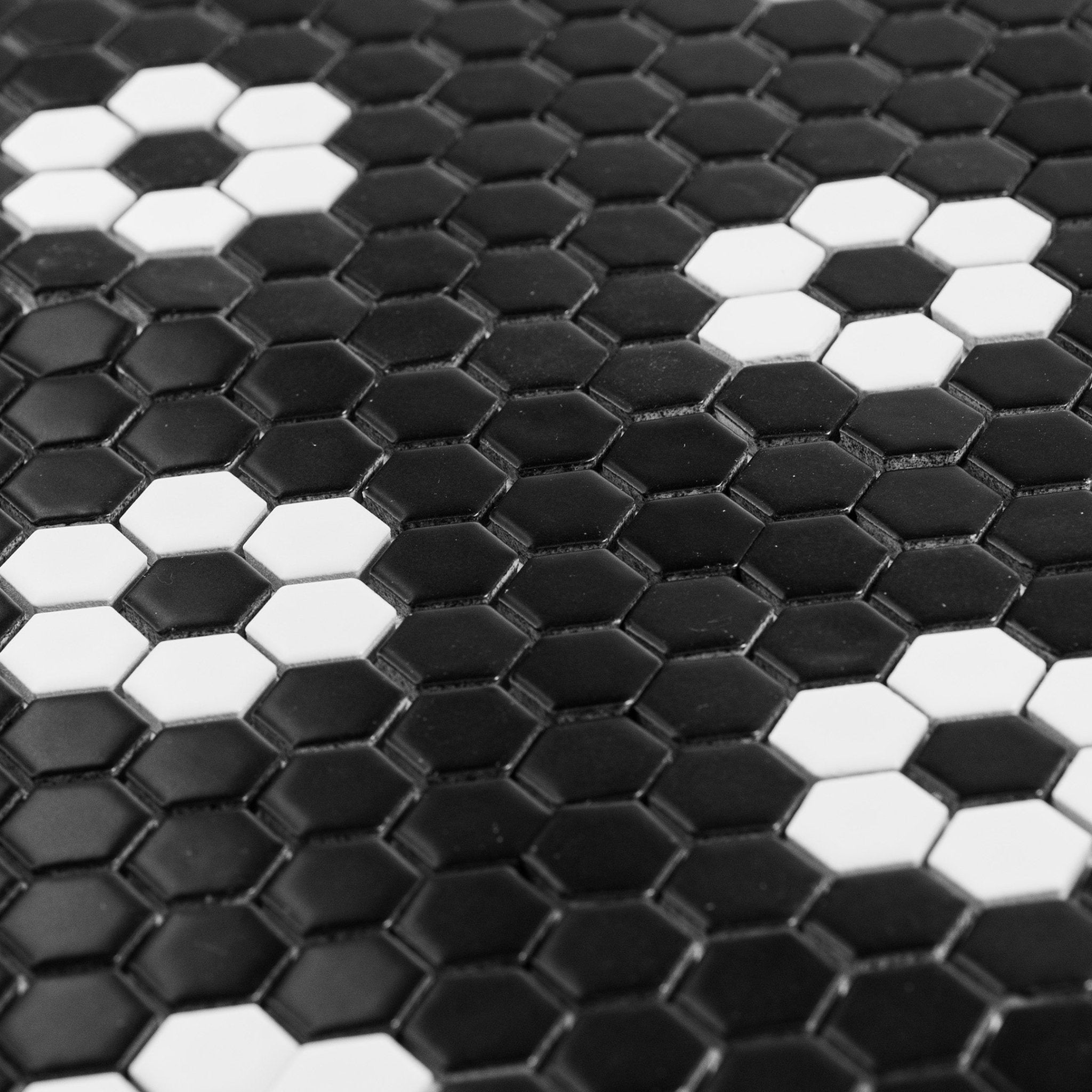 Metro Hex Matte Black with White Flower Porcelain Mosaic Tile (Batch: 012) - Cemento Collection