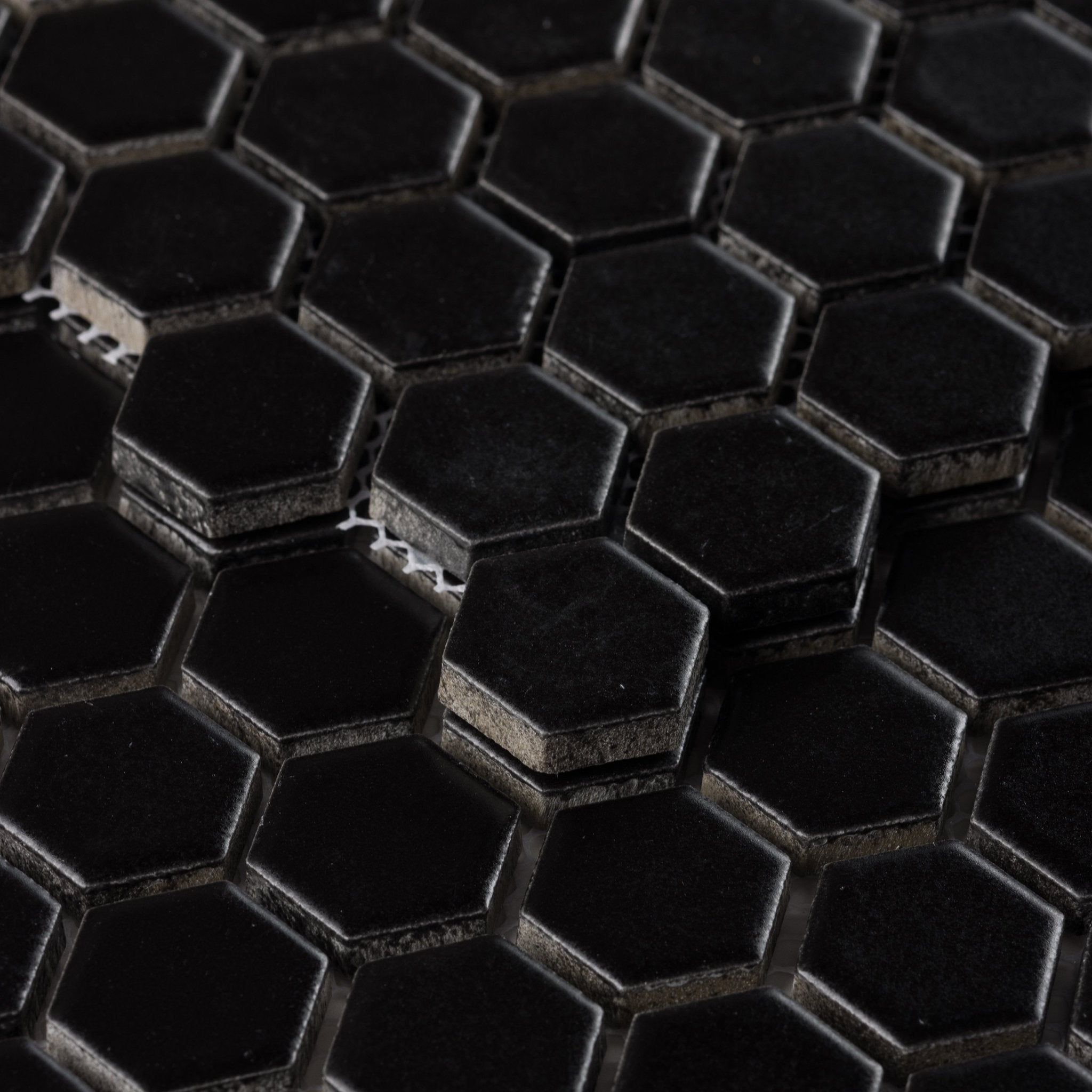Midnight Black 1" Hexagon Matte Porcelain Mosaic Tile - Cemento Collection
