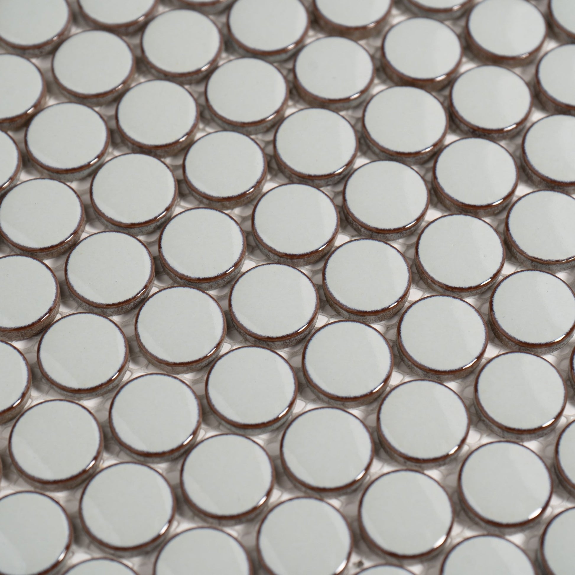 Misty Green Glossy Penny Round Mosaic Tile - Cemento Collection