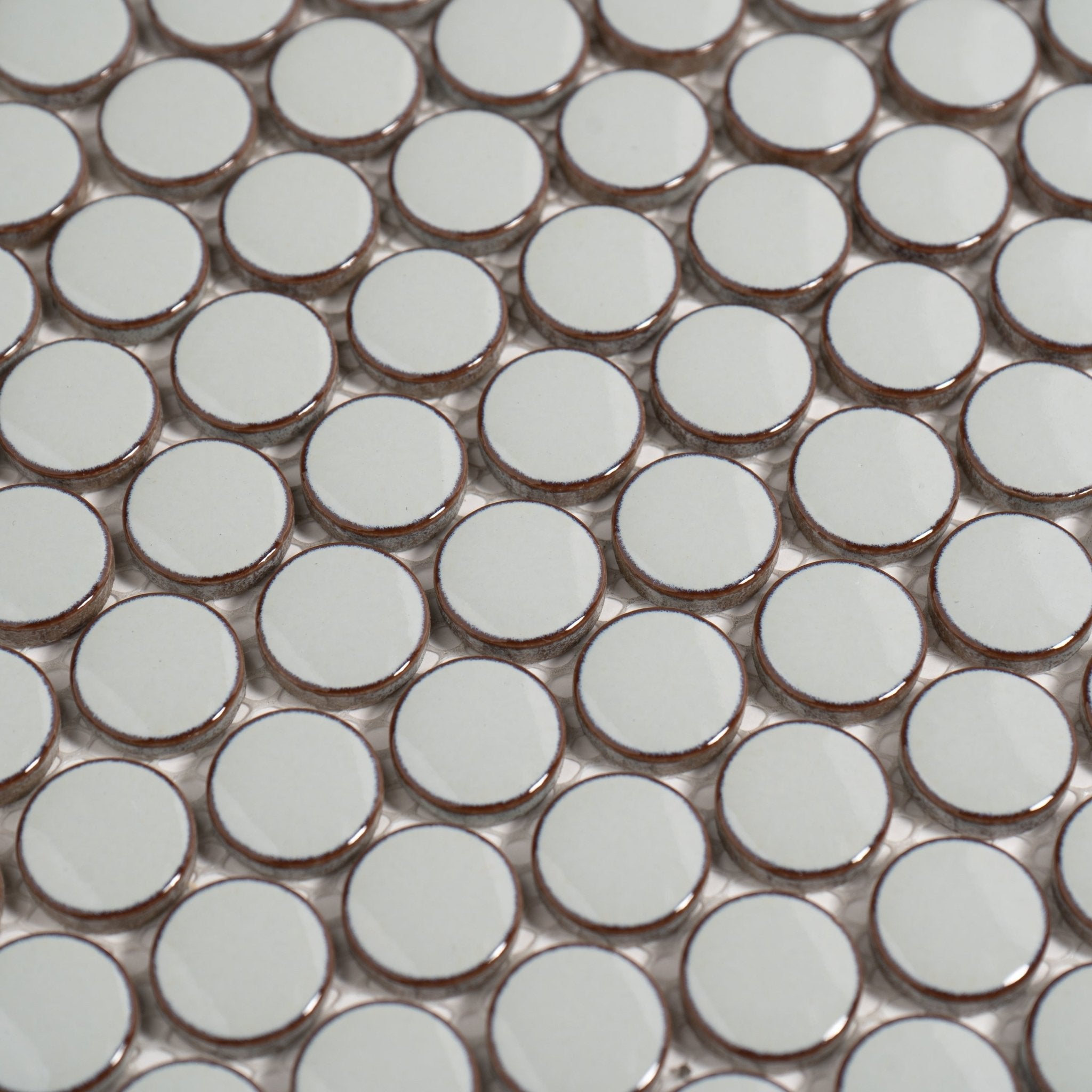 Misty Green Glossy Penny Round Mosaic Tile - Cemento Collection