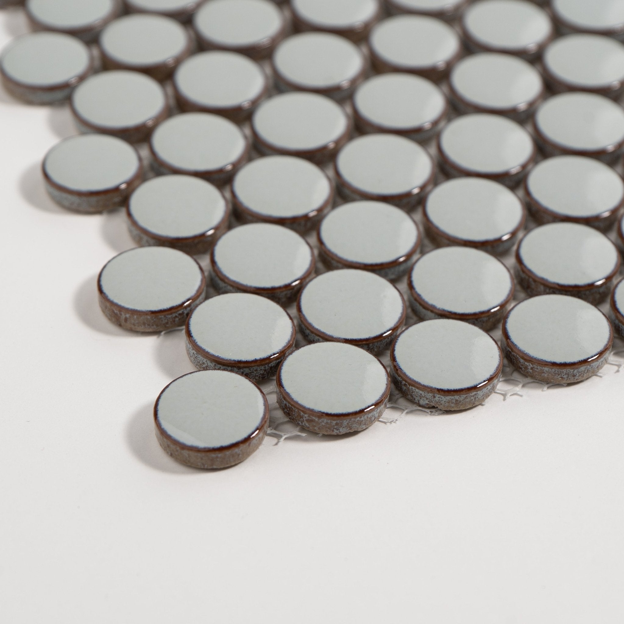 Misty Green Glossy Penny Round Mosaic Tile - Cemento Collection