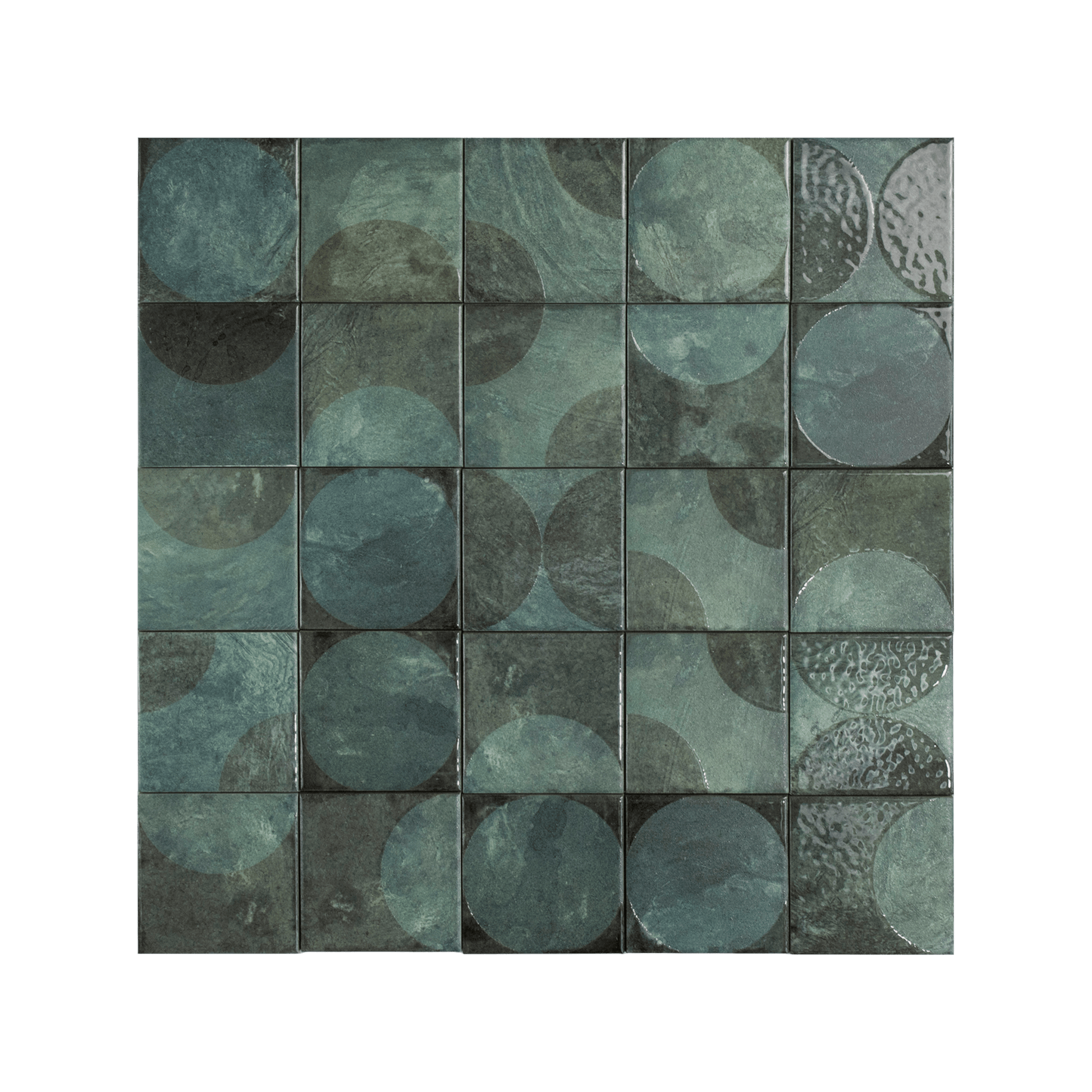 Moonlit Circular Agate Green Porcelain Tile - Cemento Collection