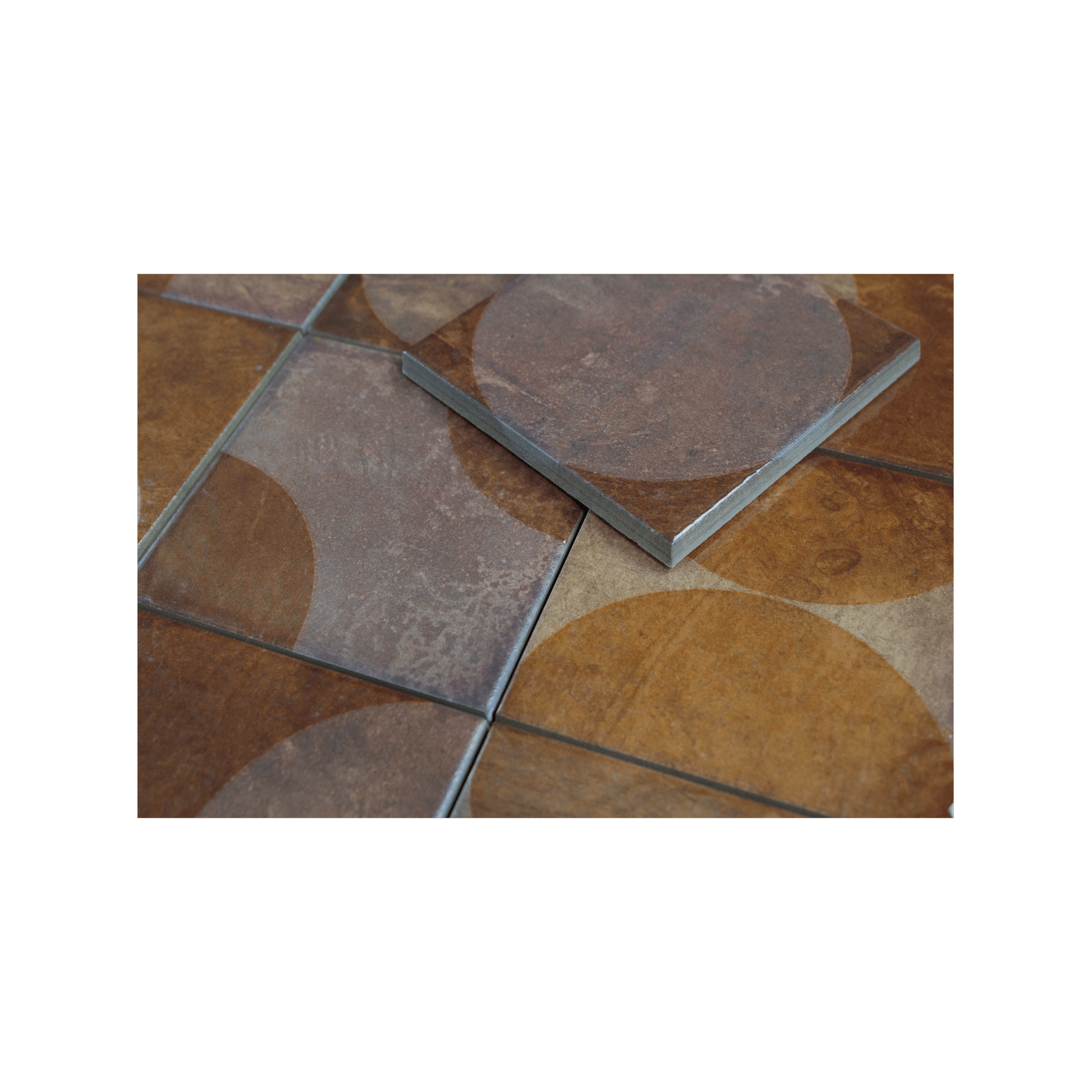Moonlit Circular Copper Porcelain Tile - Cemento Collection
