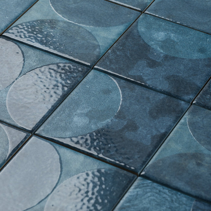 Moonlit Circular Tide Blue Porcelain Tile | Cemento Collection ...