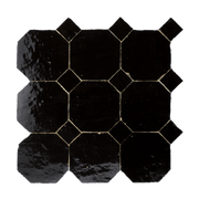 Moroccan Zellige Black Octagon Mosaic with Black dots - Cemento Collection