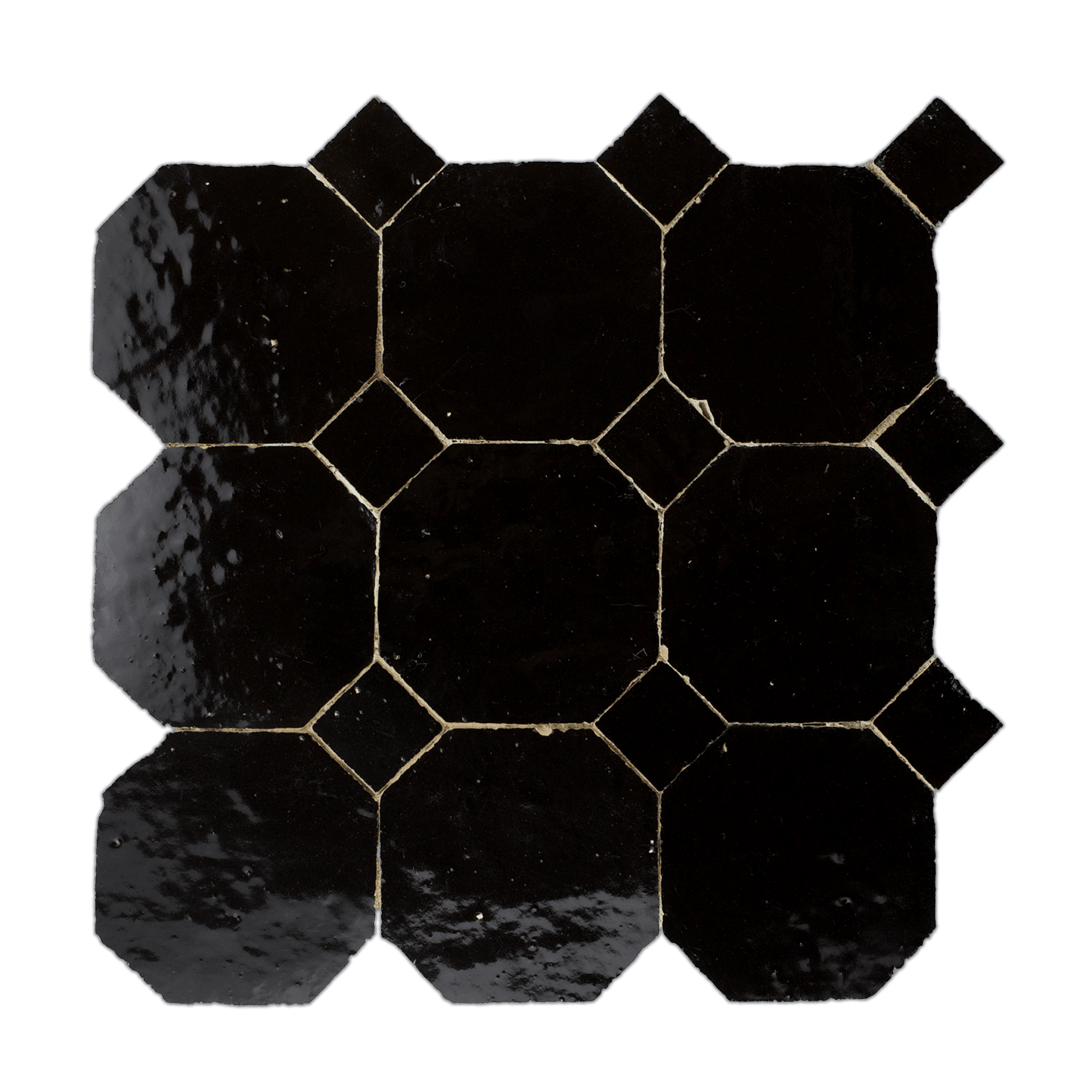 Moroccan Zellige Black Octagon Mosaic with Black dots - Cemento Collection