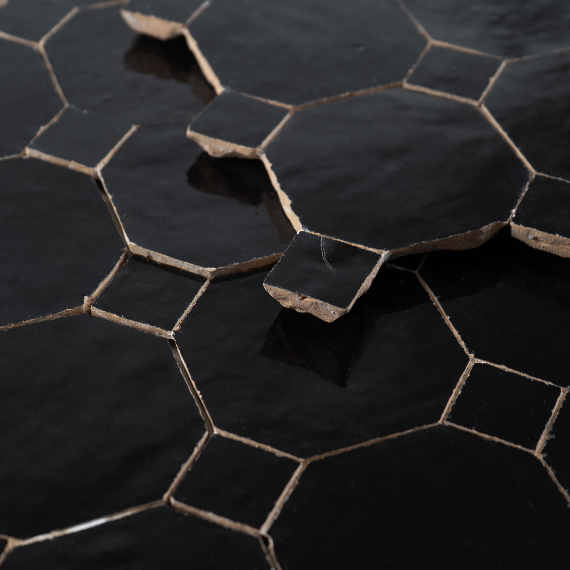 Moroccan Zellige Black Octagon Mosaic with Black dots - Cemento Collection