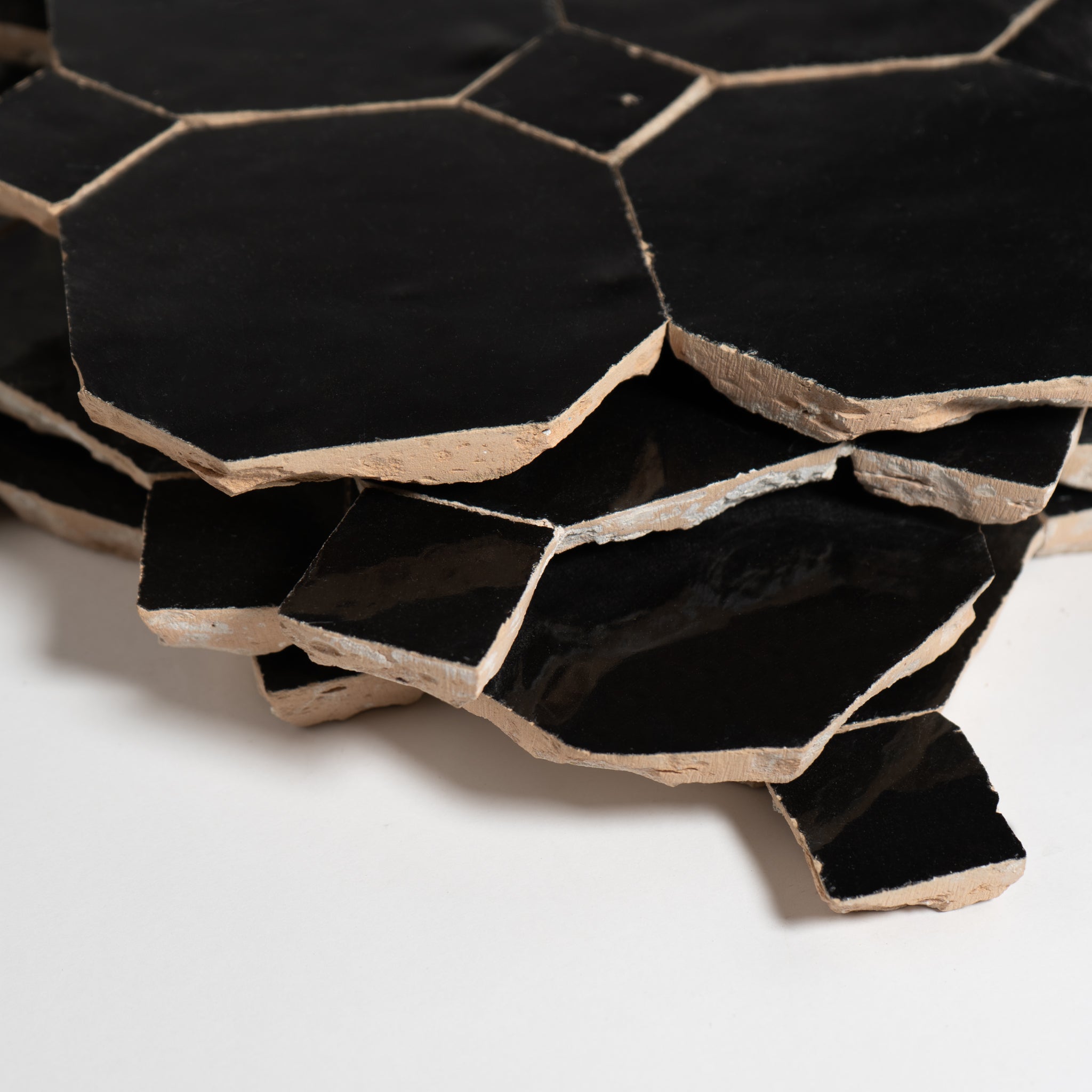 Moroccan Zellige Black Octagon Mosaic with Black dots - Cemento Collection