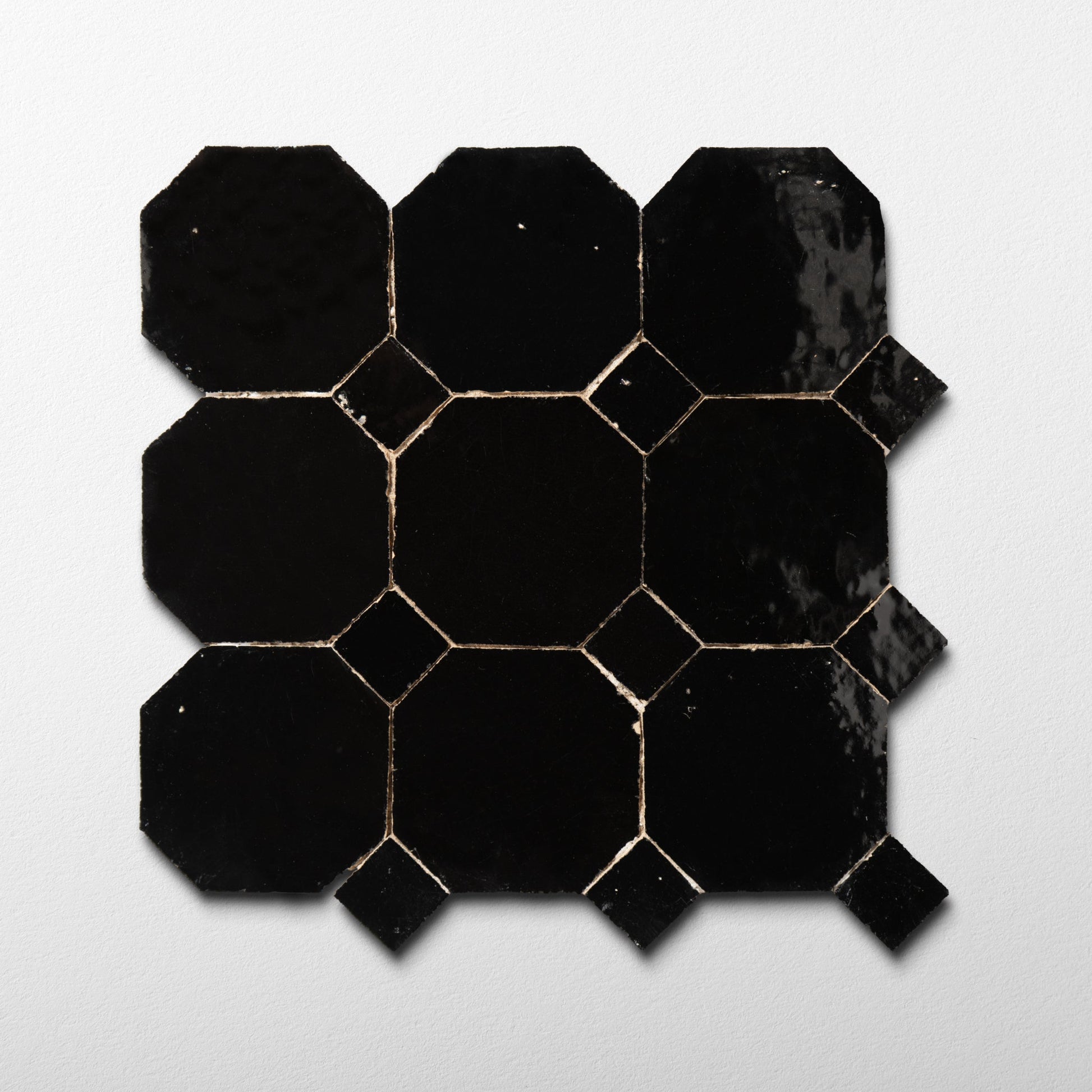 Moroccan Zellige Black Octagon Mosaic with Black dots - Cemento Collection