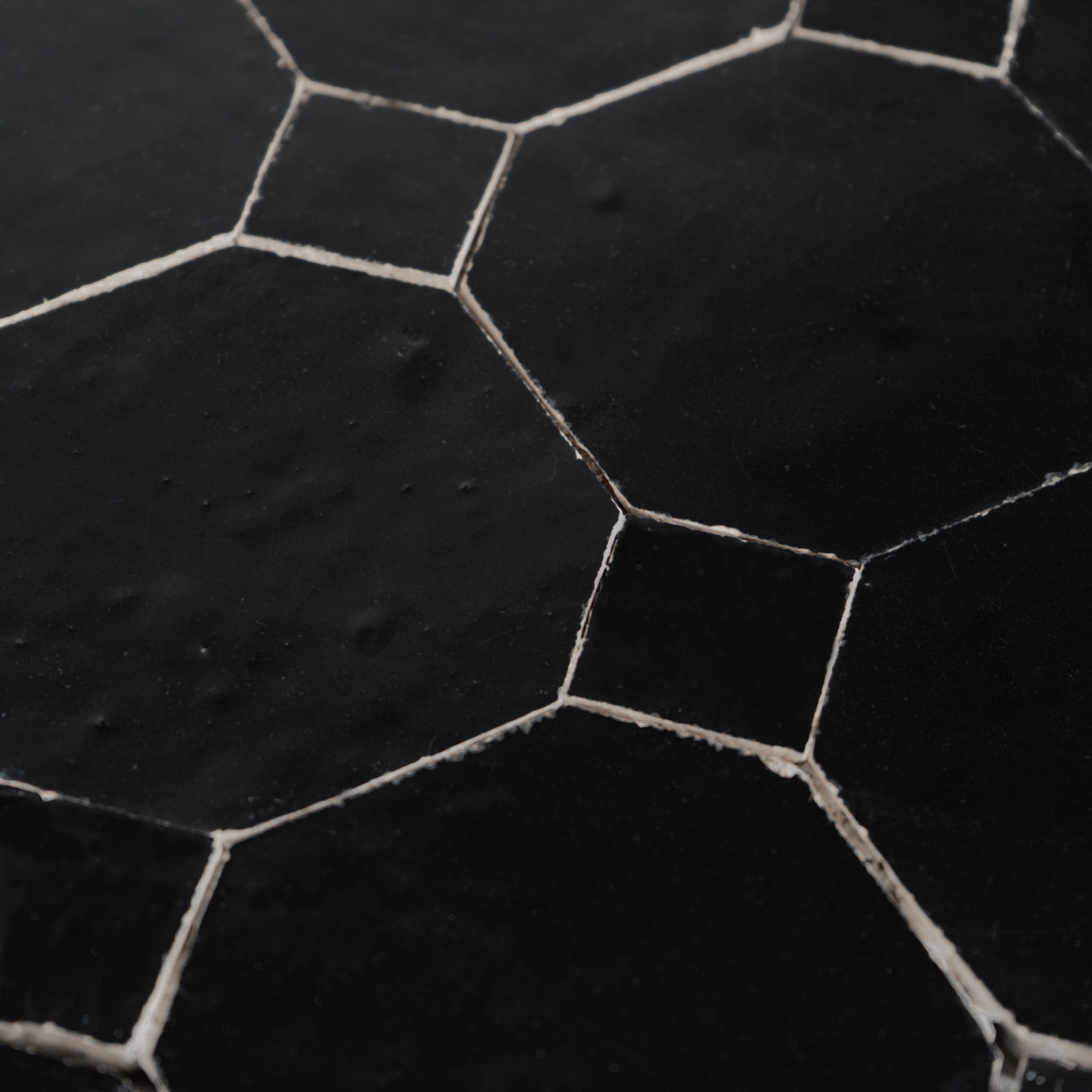 Moroccan Zellige Black Octagon Mosaic with Black dots | Cemento
