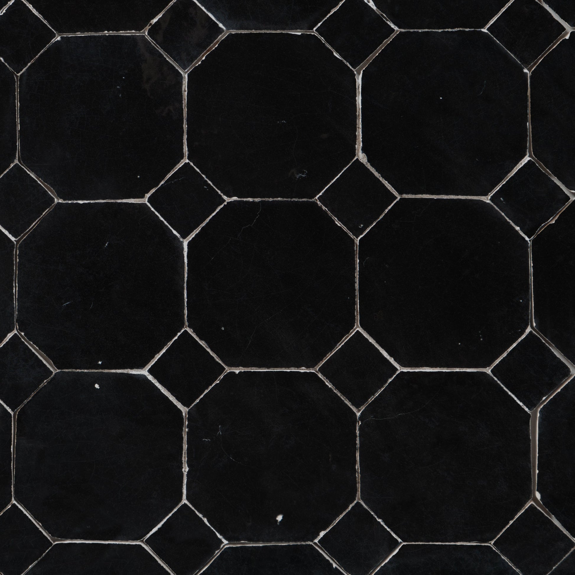 Moroccan Zellige Black Octagon Mosaic with Black dots - Cemento Collection