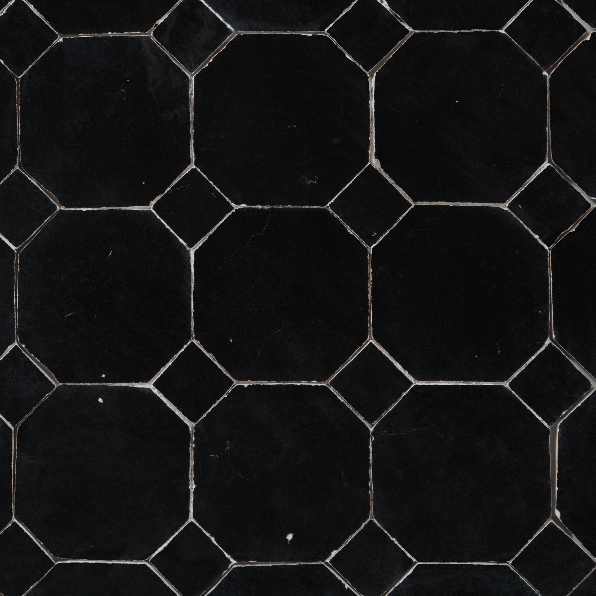Moroccan Zellige Black Octagon Mosaic with Black dots - Cemento Collection