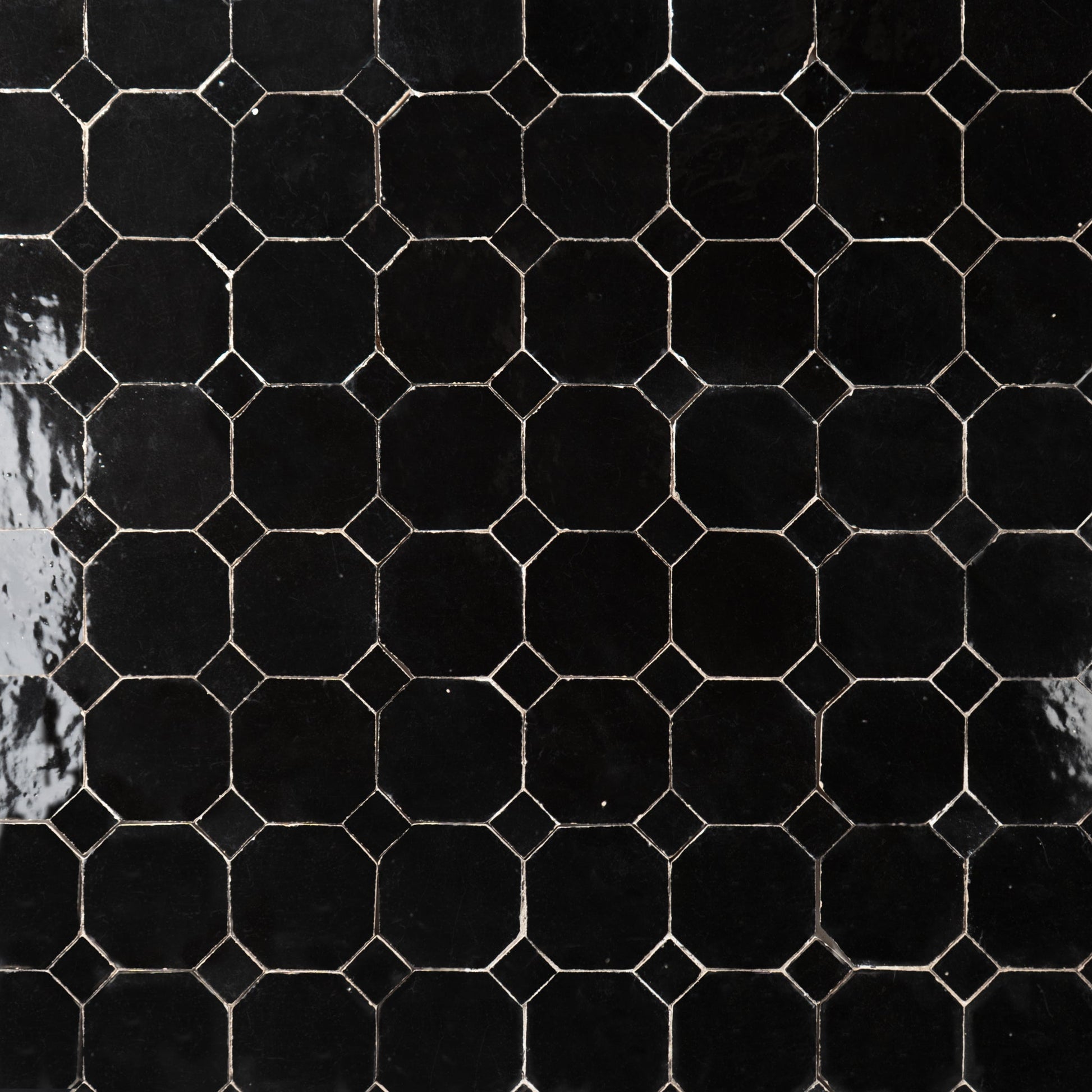 Moroccan Zellige Black Octagon Mosaic with Black dots - Cemento Collection
