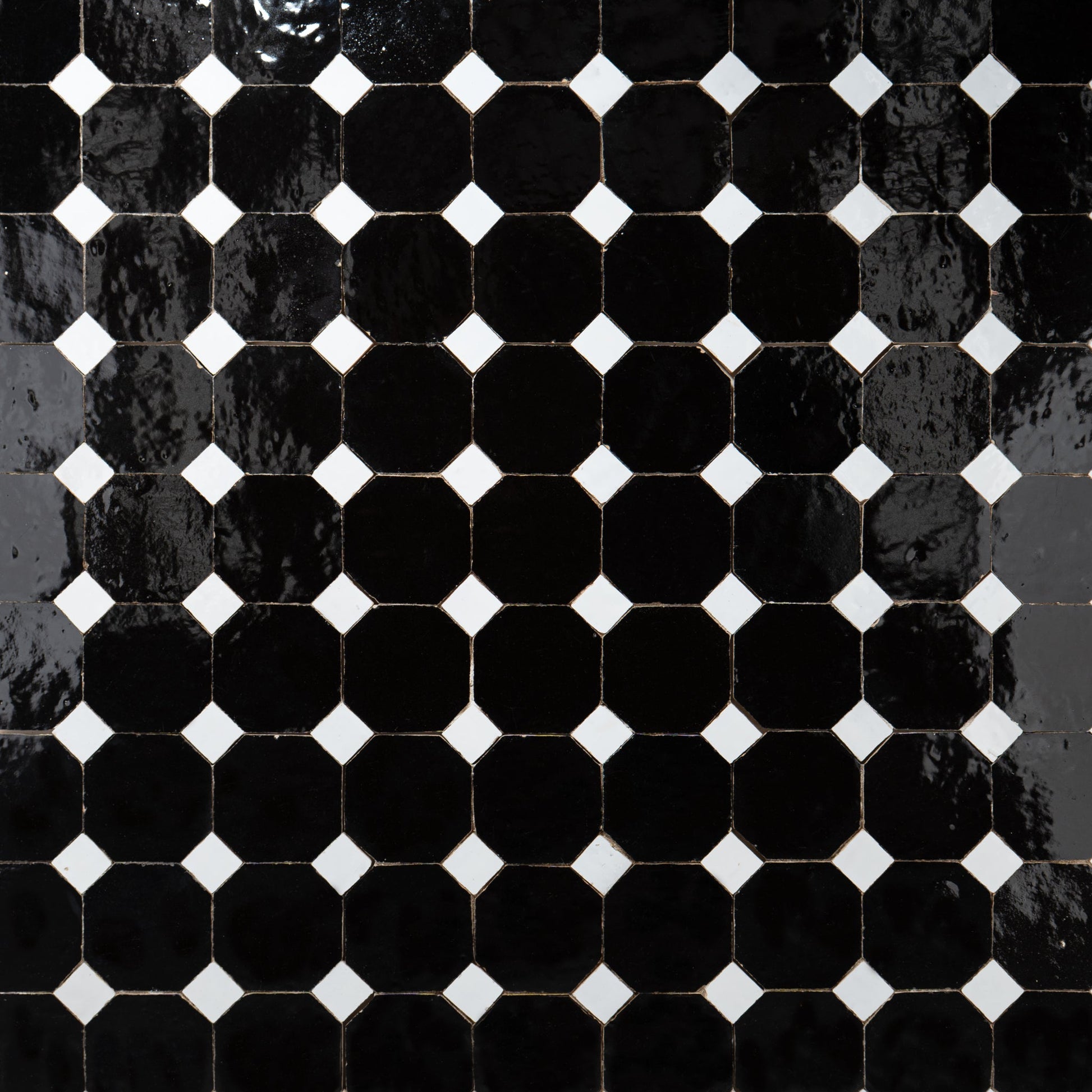 Moroccan Zellige Black Octagon Mosaic with Snow White dots - Cemento Collection