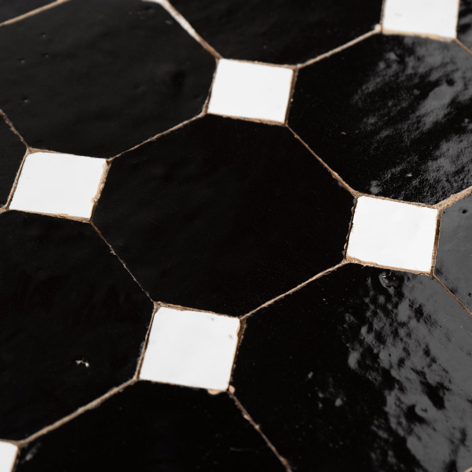 Moroccan Zellige Black Octagon Mosaic with Snow White dots - Cemento Collection