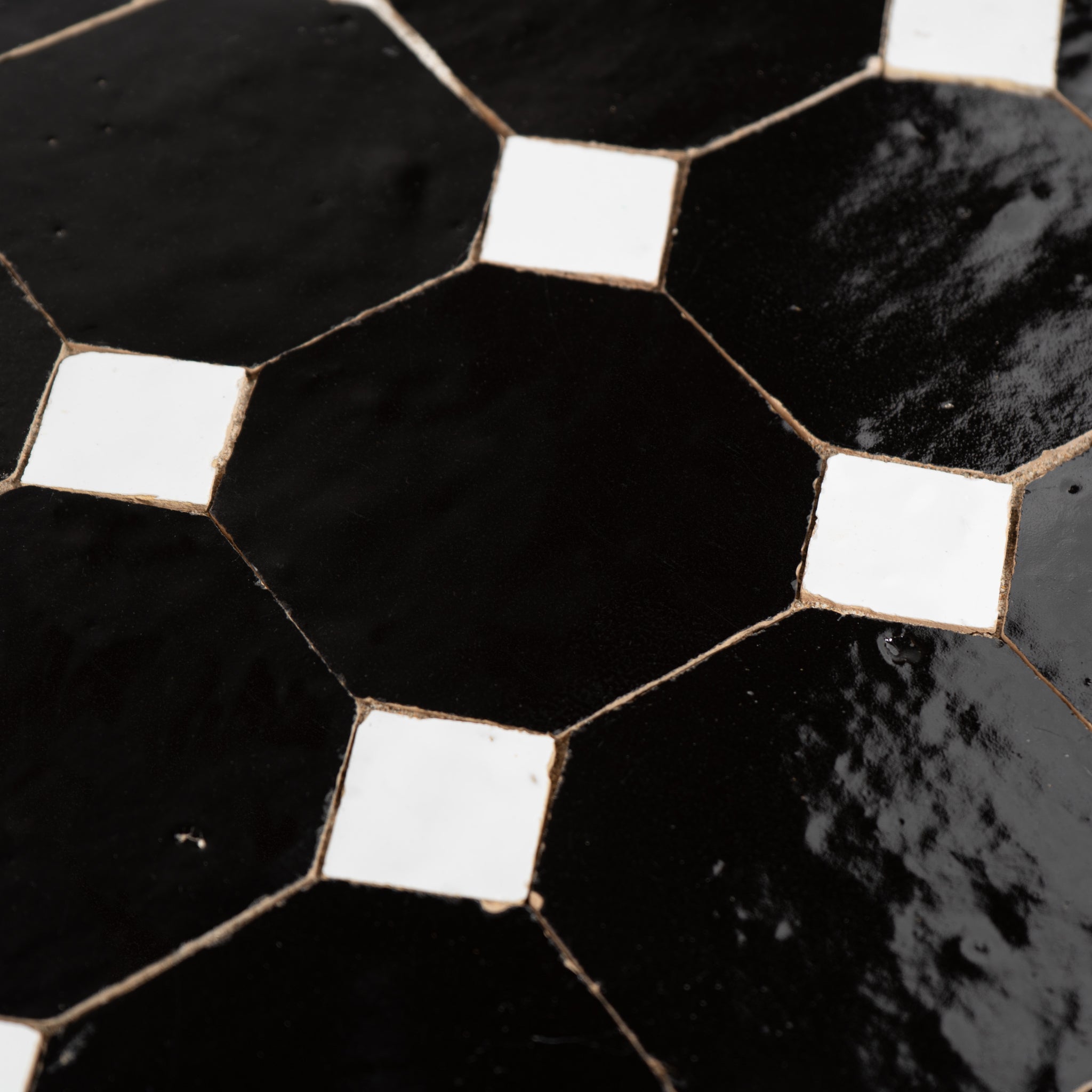 Moroccan Zellige Black Octagon Mosaic with Snow White dots - Cemento Collection