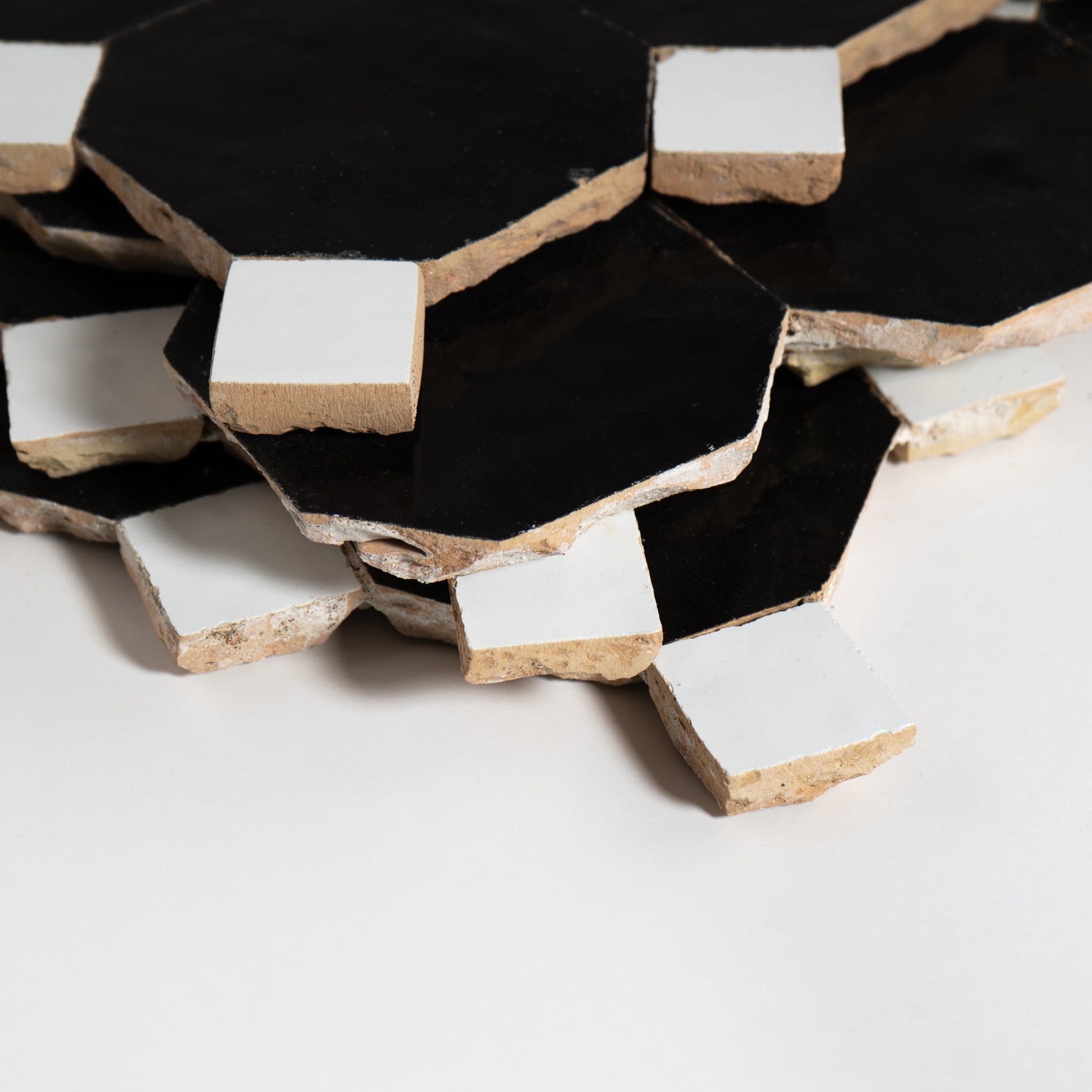 Moroccan Zellige Black Octagon Mosaic with Snow White dots - Cemento Collection