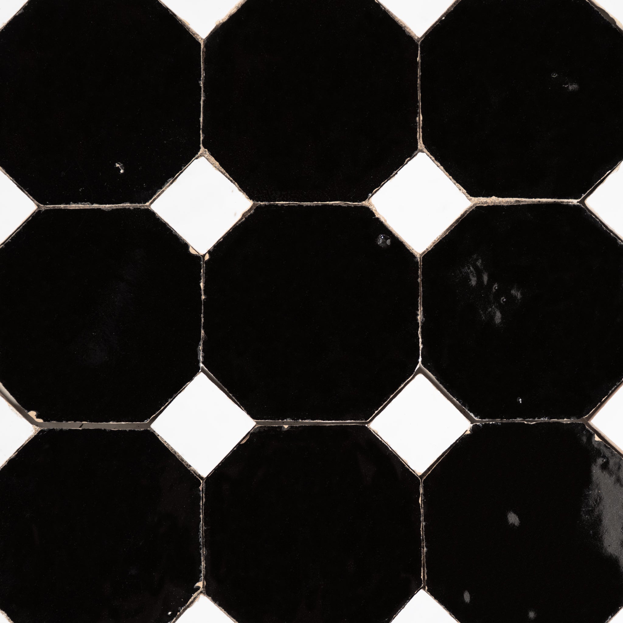 Moroccan Zellige Black Octagon Mosaic with Snow White dots - Cemento Collection