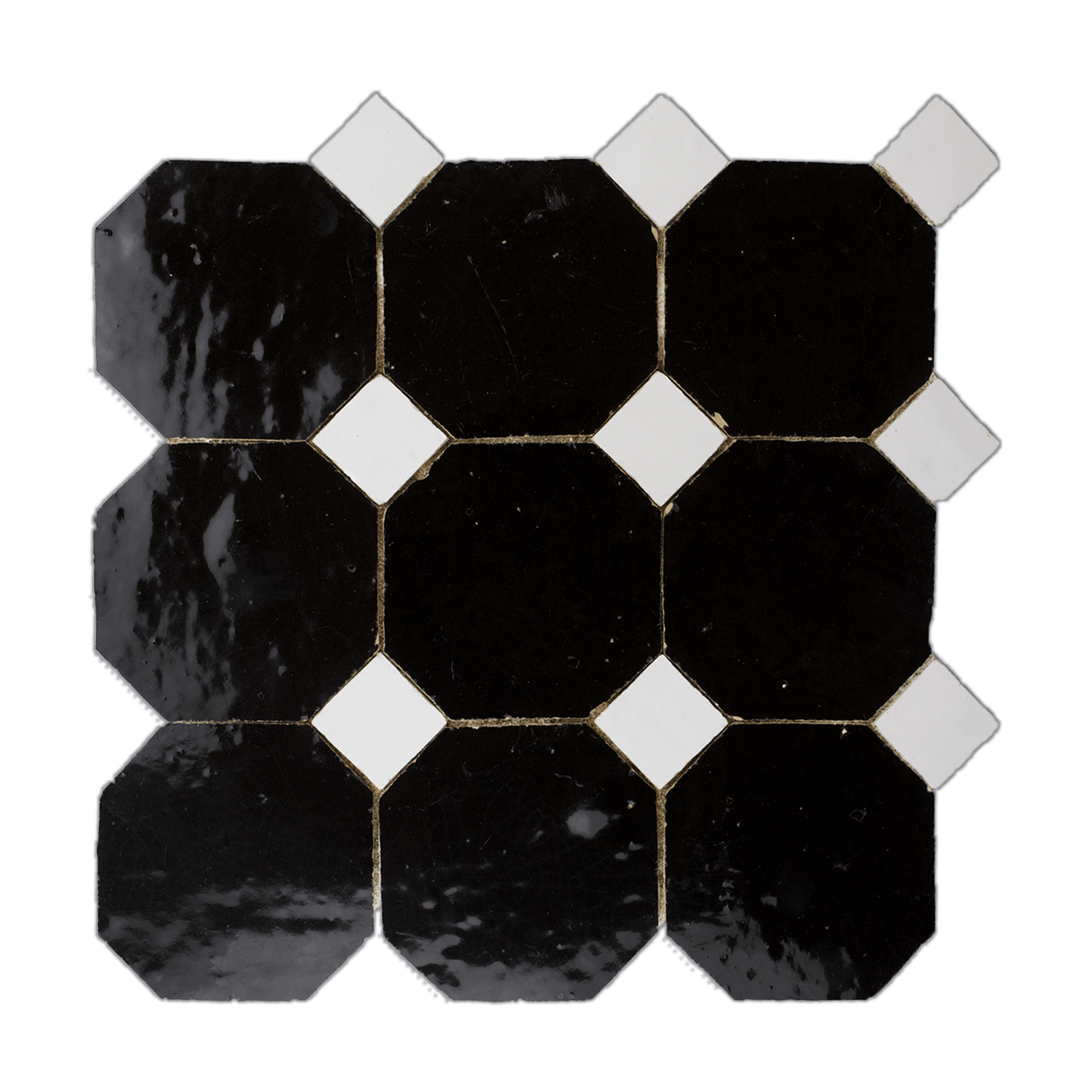 Moroccan Zellige Black Octagon Mosaic with Snow White dots - Cemento Collection
