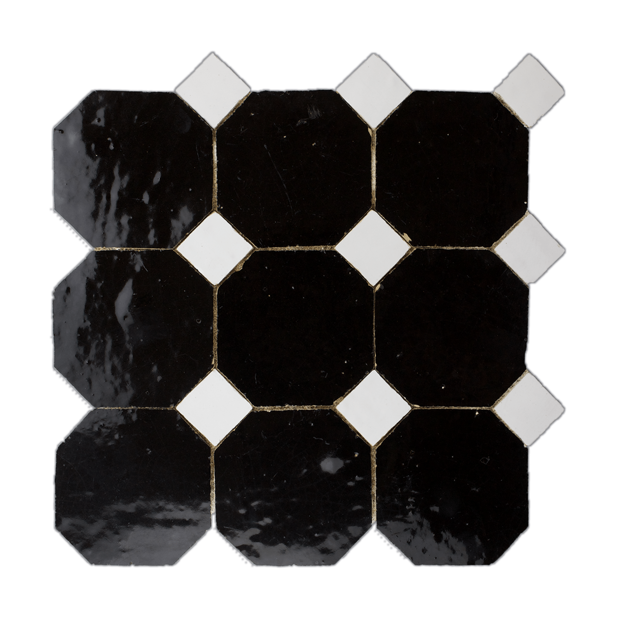 Moroccan Zellige Black Octagon Mosaic with Snow White dots - Cemento Collection