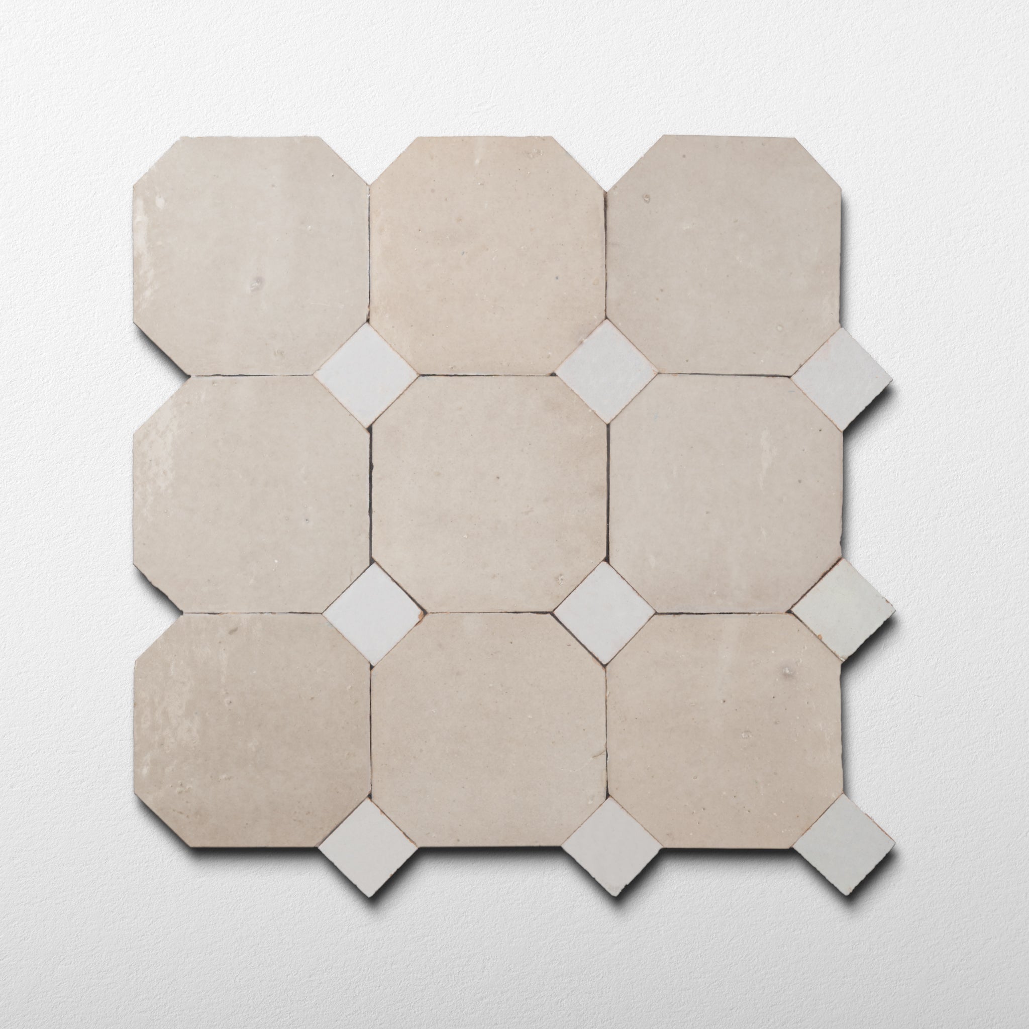 Moroccan Zellige Ecru dots Octagon Mosaic with Off white - Cemento Collection