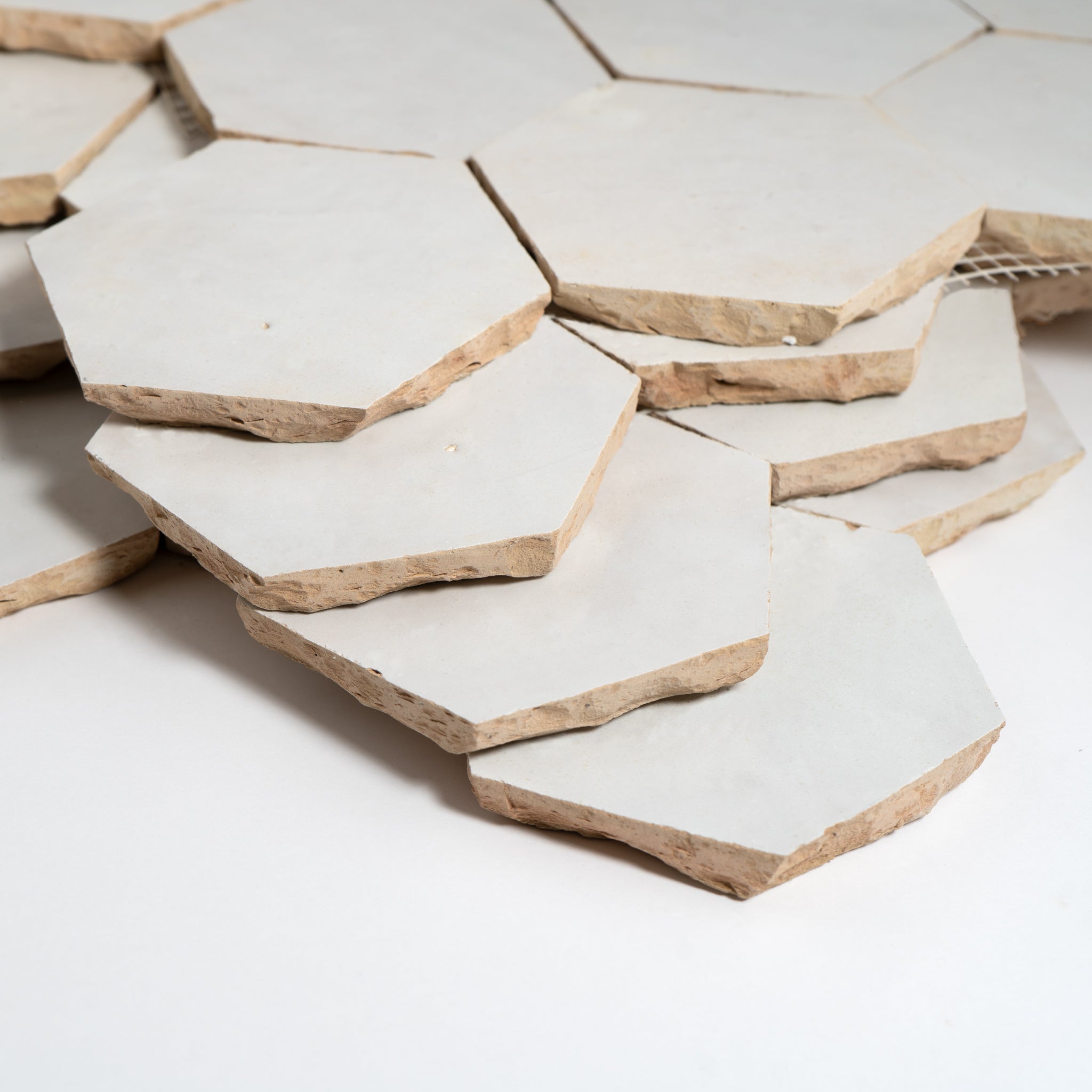 Moroccan Zellige Off White 4'' Hexagon Mosaic | Cemento Collection