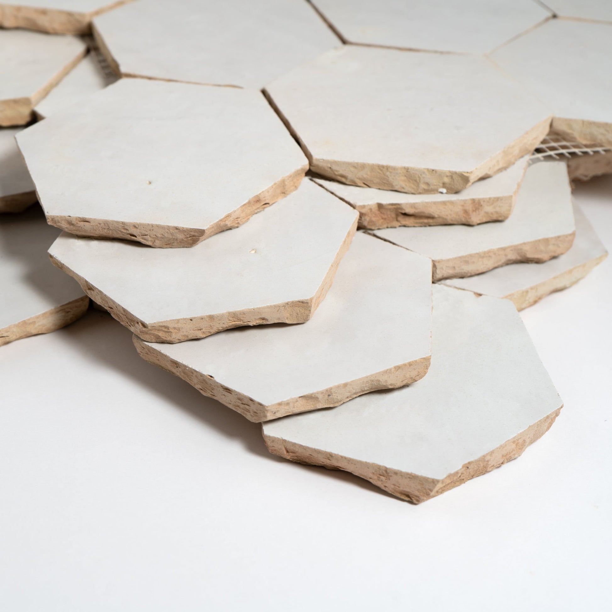 Moroccan Zellige Off White 4'' Hexagon Mosaic - Cemento Collection