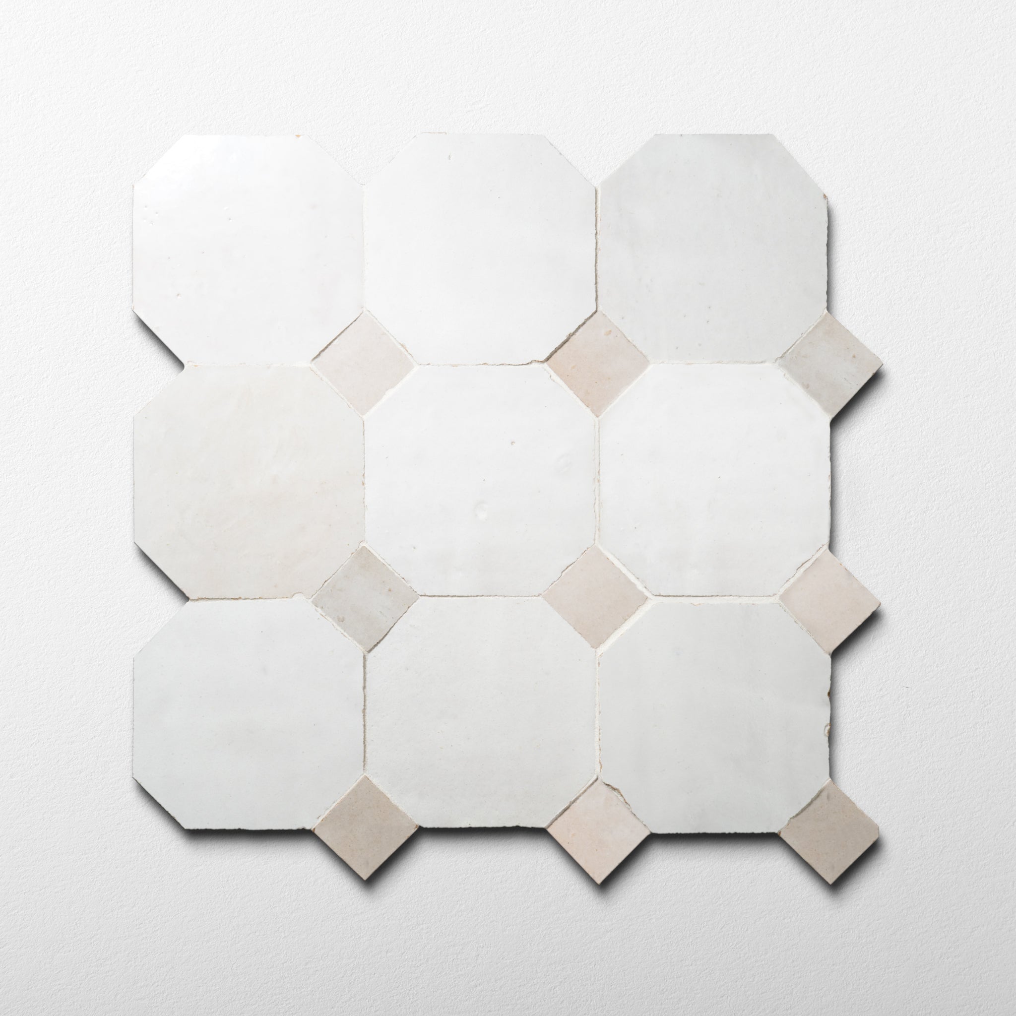 Moroccan Zellige Off white Octagon Mosaic with Ecru dots - Cemento Collection