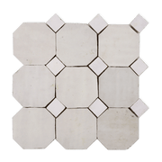 Moroccan Zellige Off White Octagon Mosaic with Snow White dots - Cemento Collection