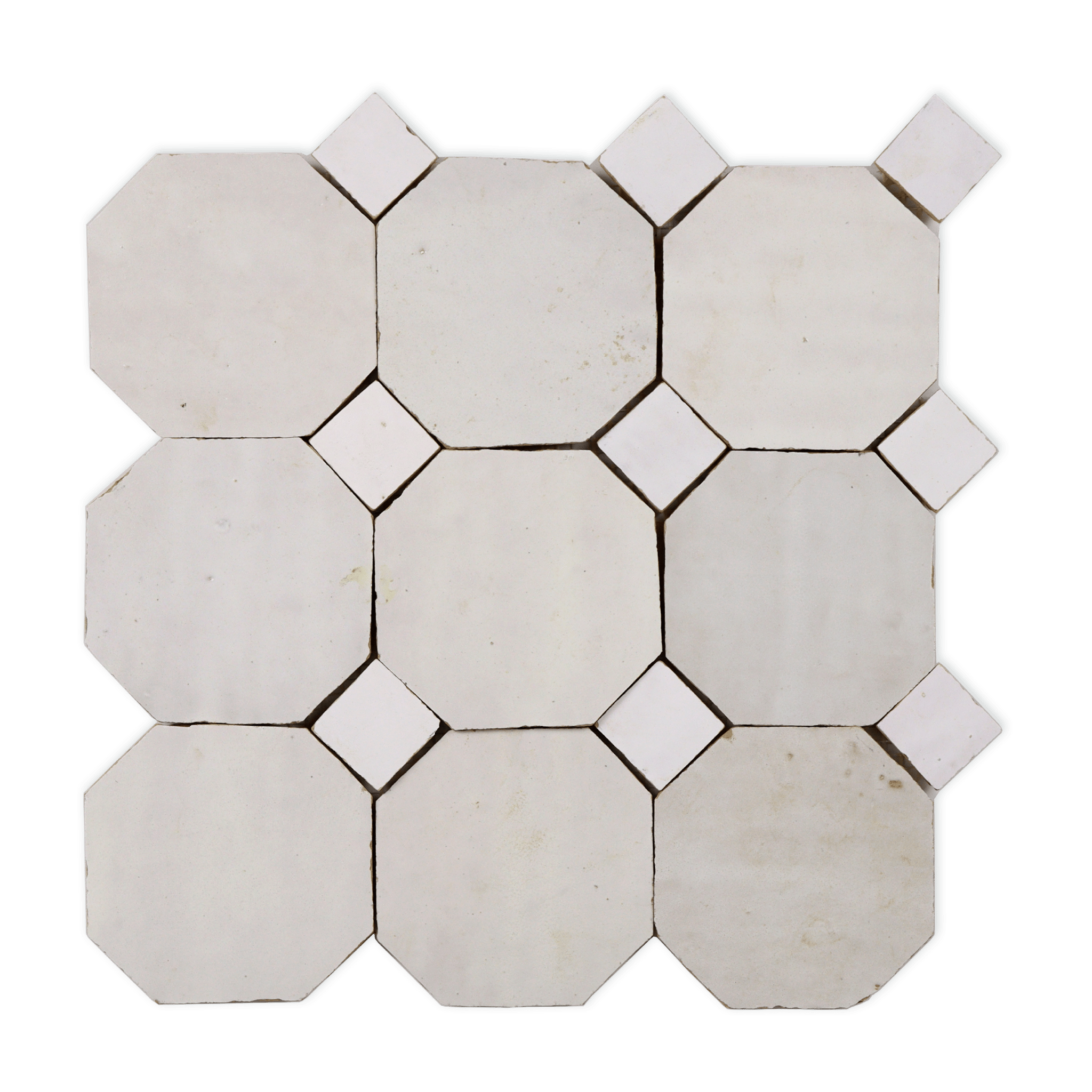 Moroccan Zellige Off White Octagon Mosaic with Snow White dots - Cemento Collection
