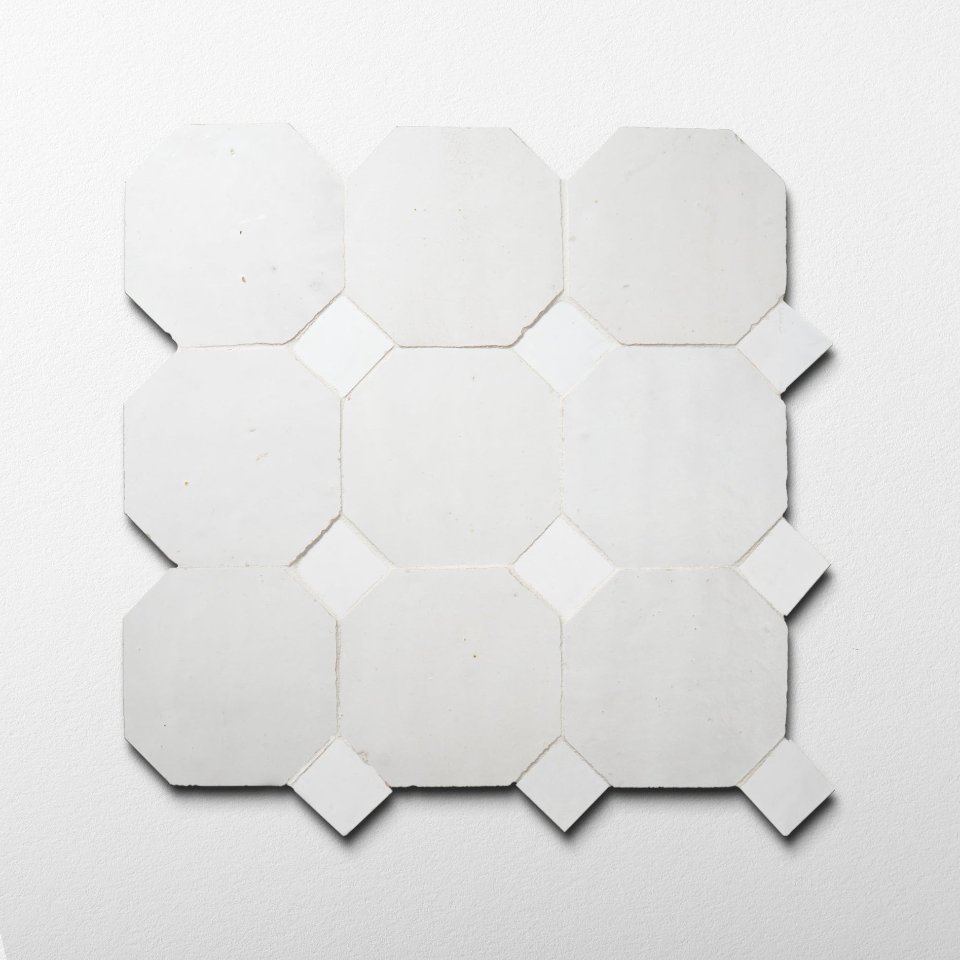 Moroccan Zellige Off White Octagon Mosaic with Snow White dots - Cemento Collection