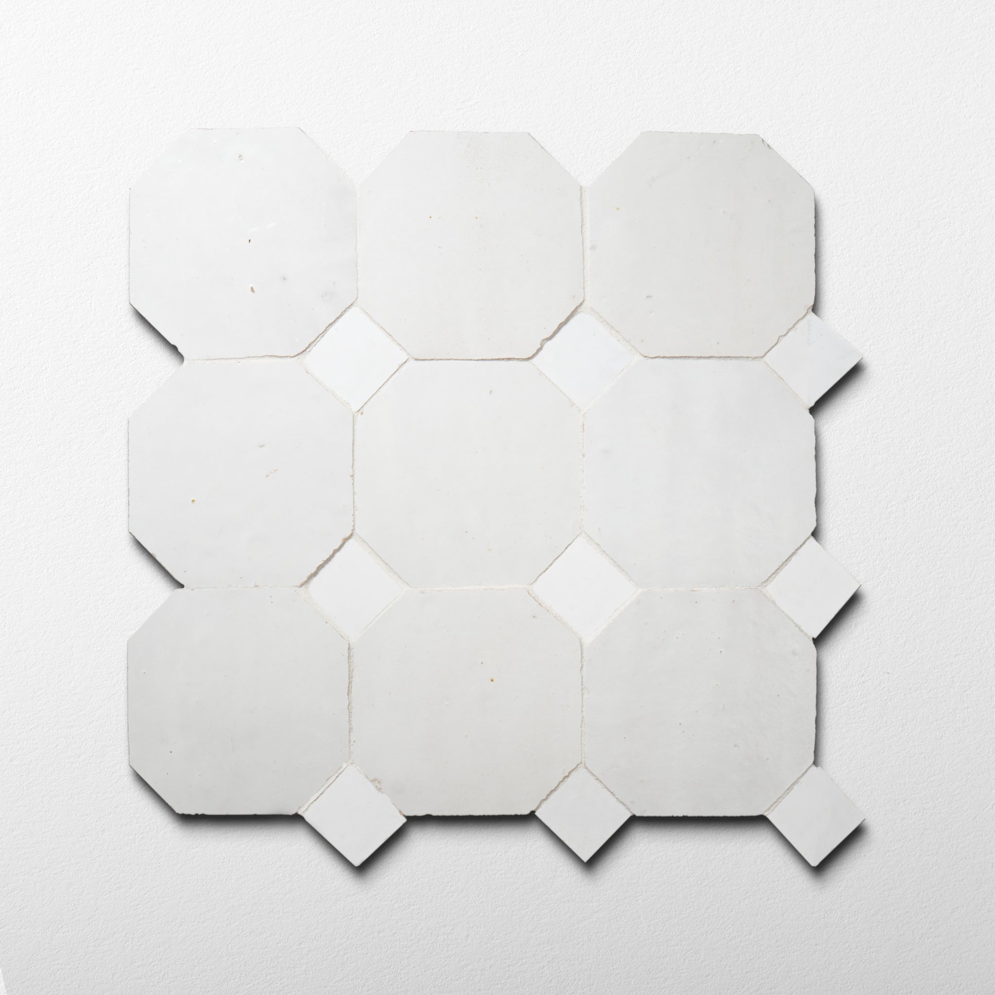 Moroccan Zellige Off White Octagon Mosaic with Snow White dots - Cemento Collection