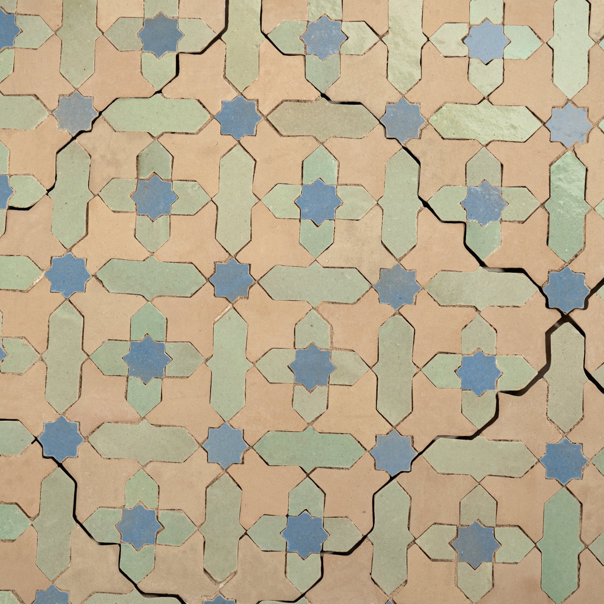 green, blue, terrracotta zellige mosaic tile