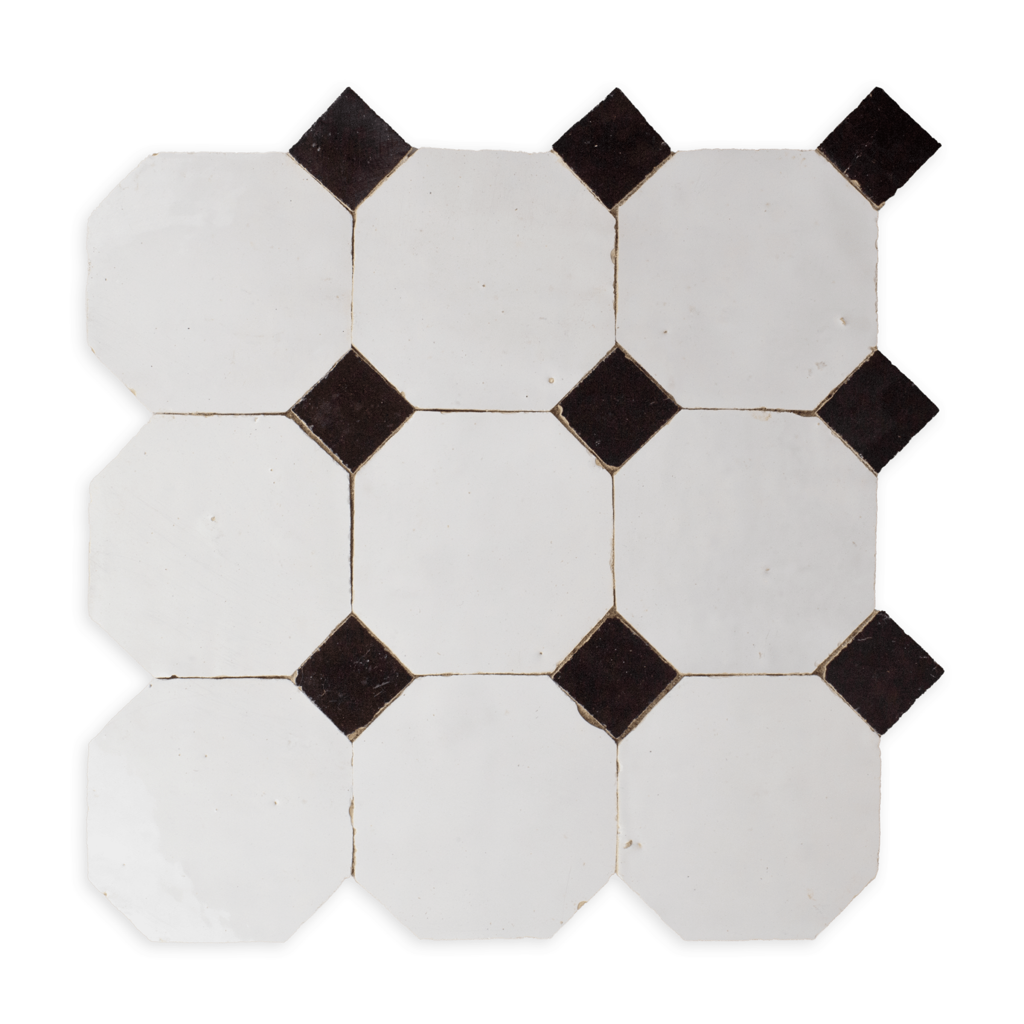 Moroccan Zellige Snow White Mosaic with Glossy Black dots - Cemento Collection