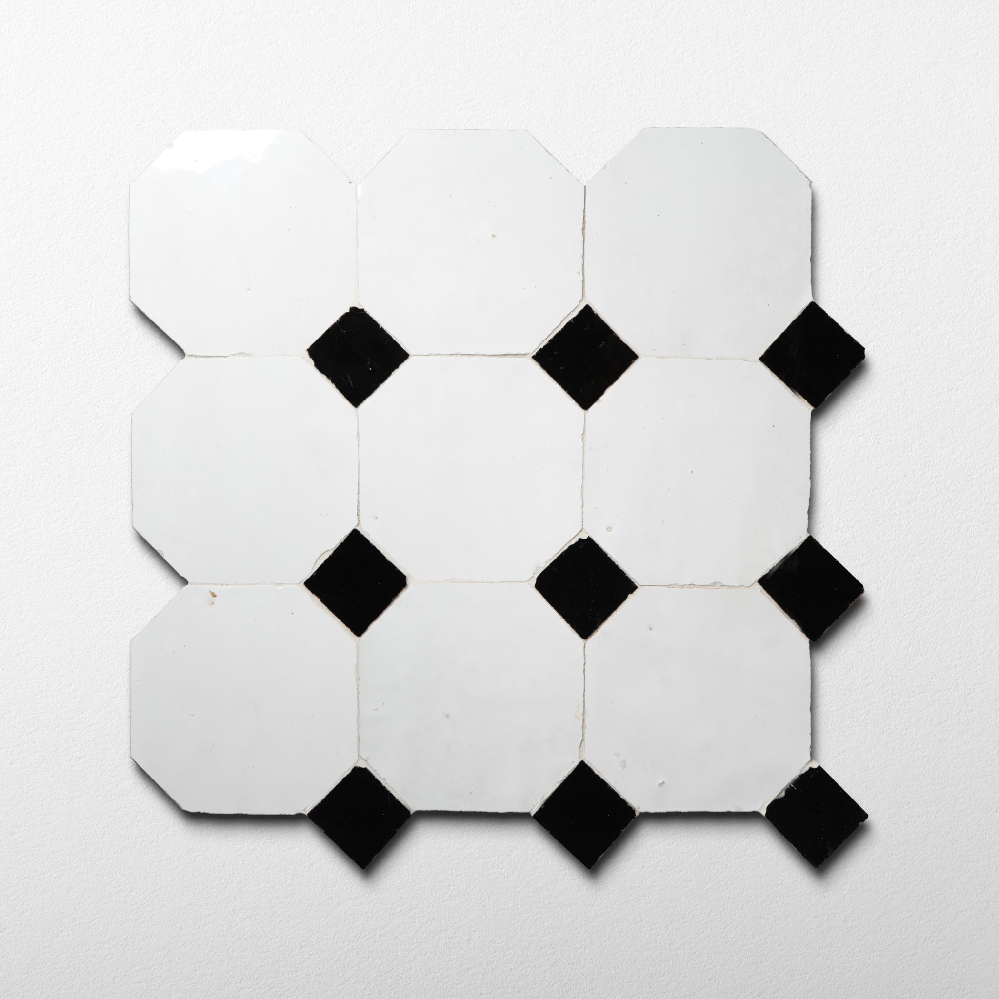 Moroccan Zellige Snow White Mosaic with Glossy Black dots