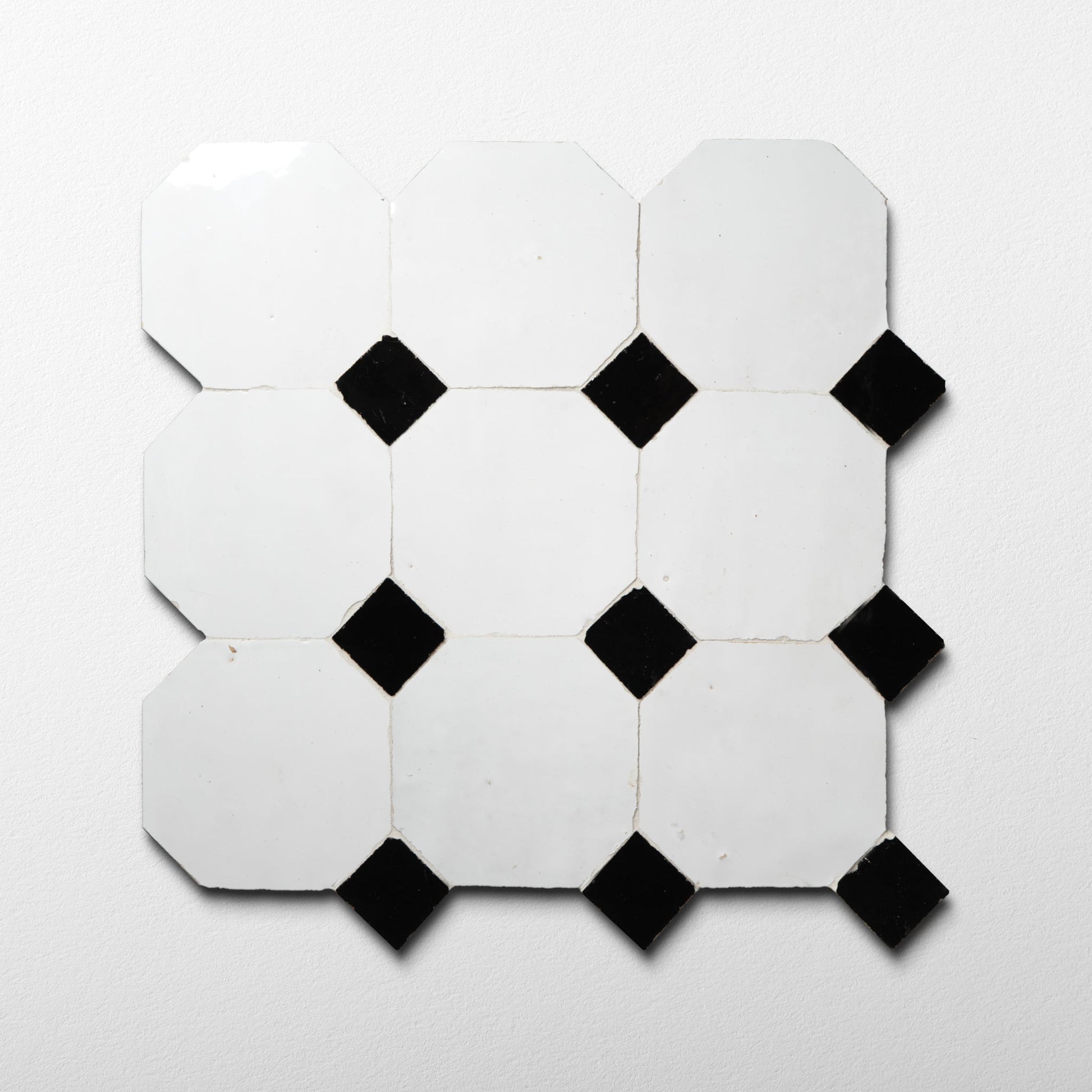 Moroccan Zellige Snow White Mosaic with Glossy Black dots - Cemento Collection