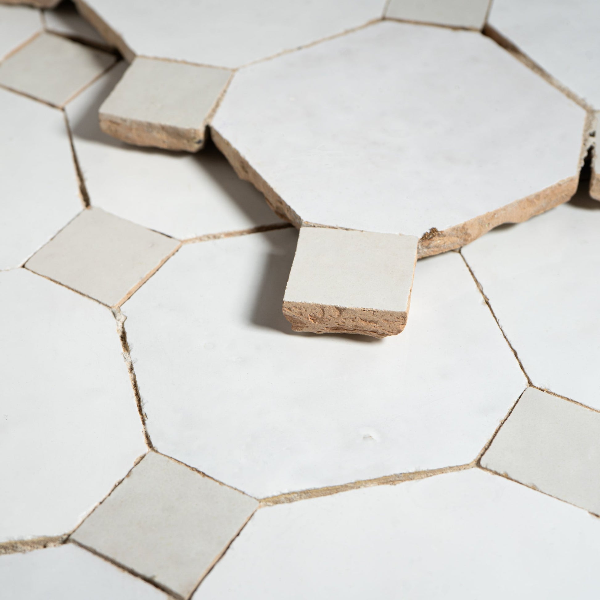 Moroccan Zellige Snow White Mosaic with Off White dots - Cemento Collection