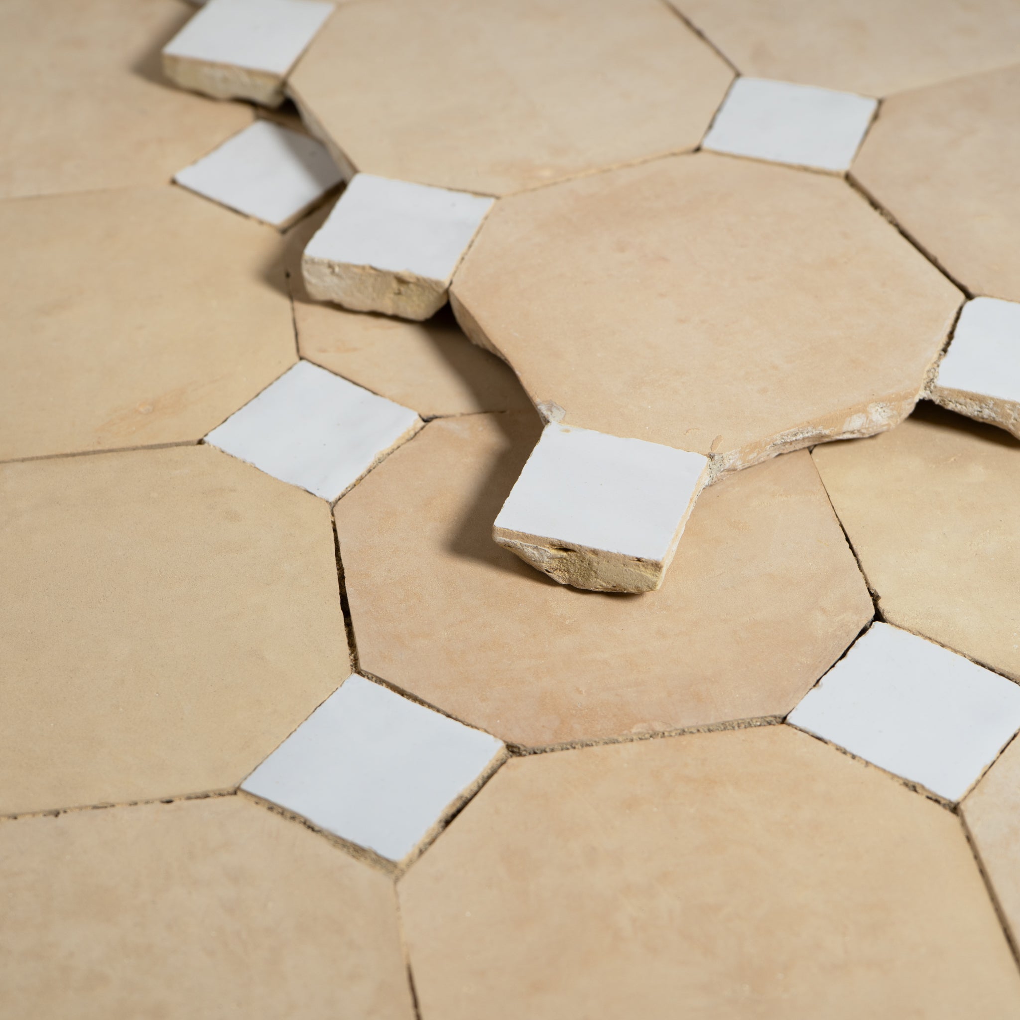 Moroccan Zellige Unglazed Mosaic with Snow White dots | Cemento