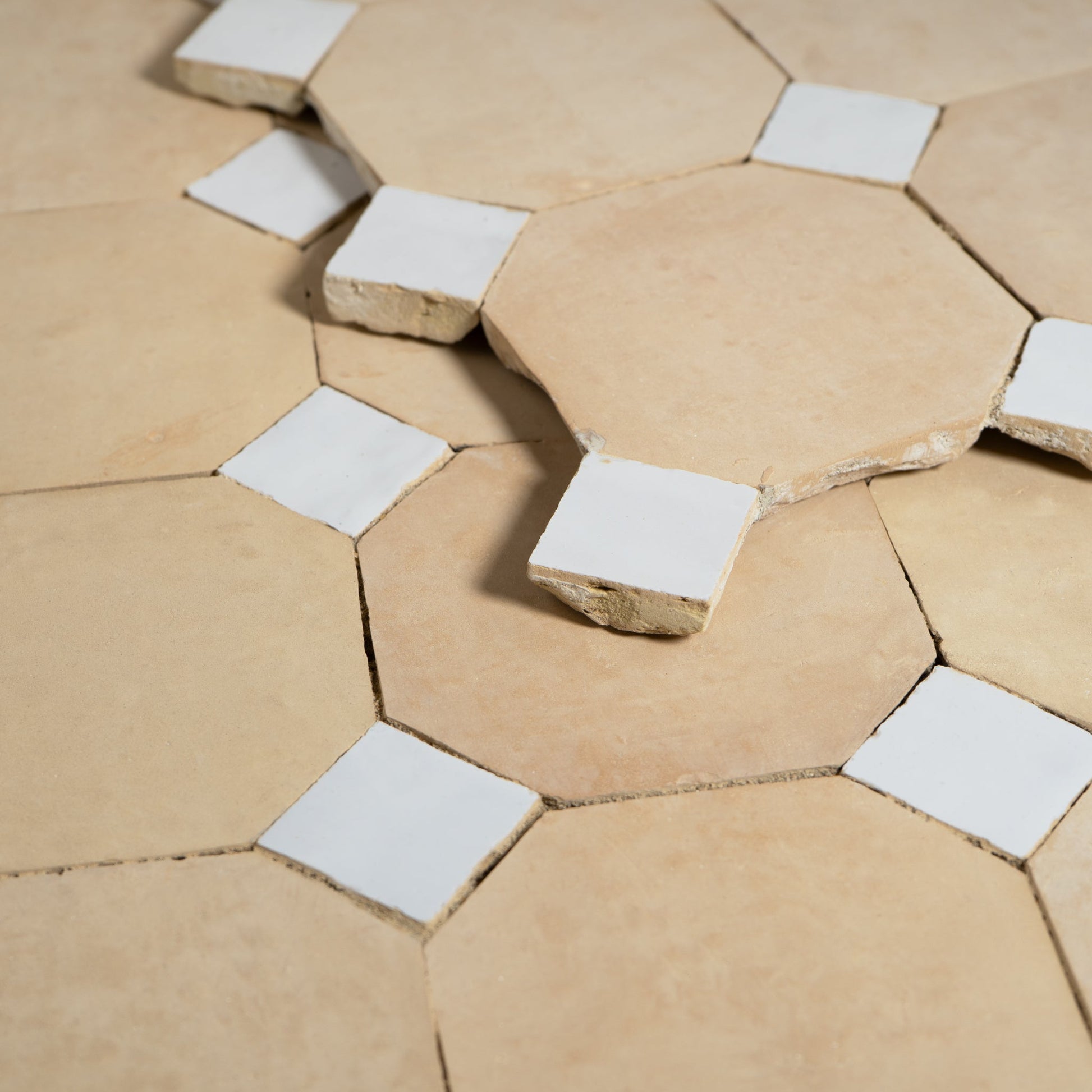 Moroccan Zellige Unglazed Mosaic with Snow White dots - Cemento Collection