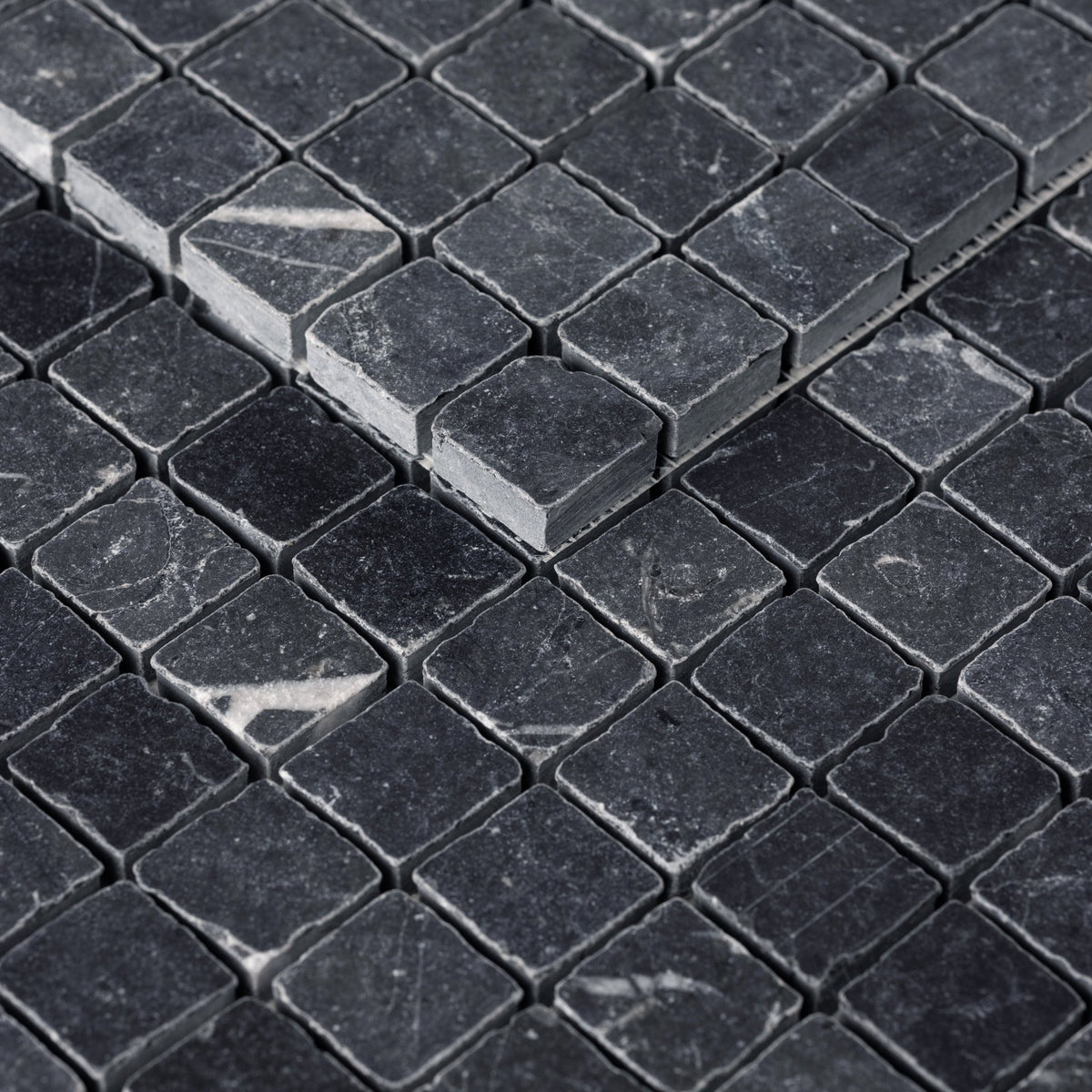 Nero Marquina 1x1 Patina Marble Mosaic Tile - Cemento Collection