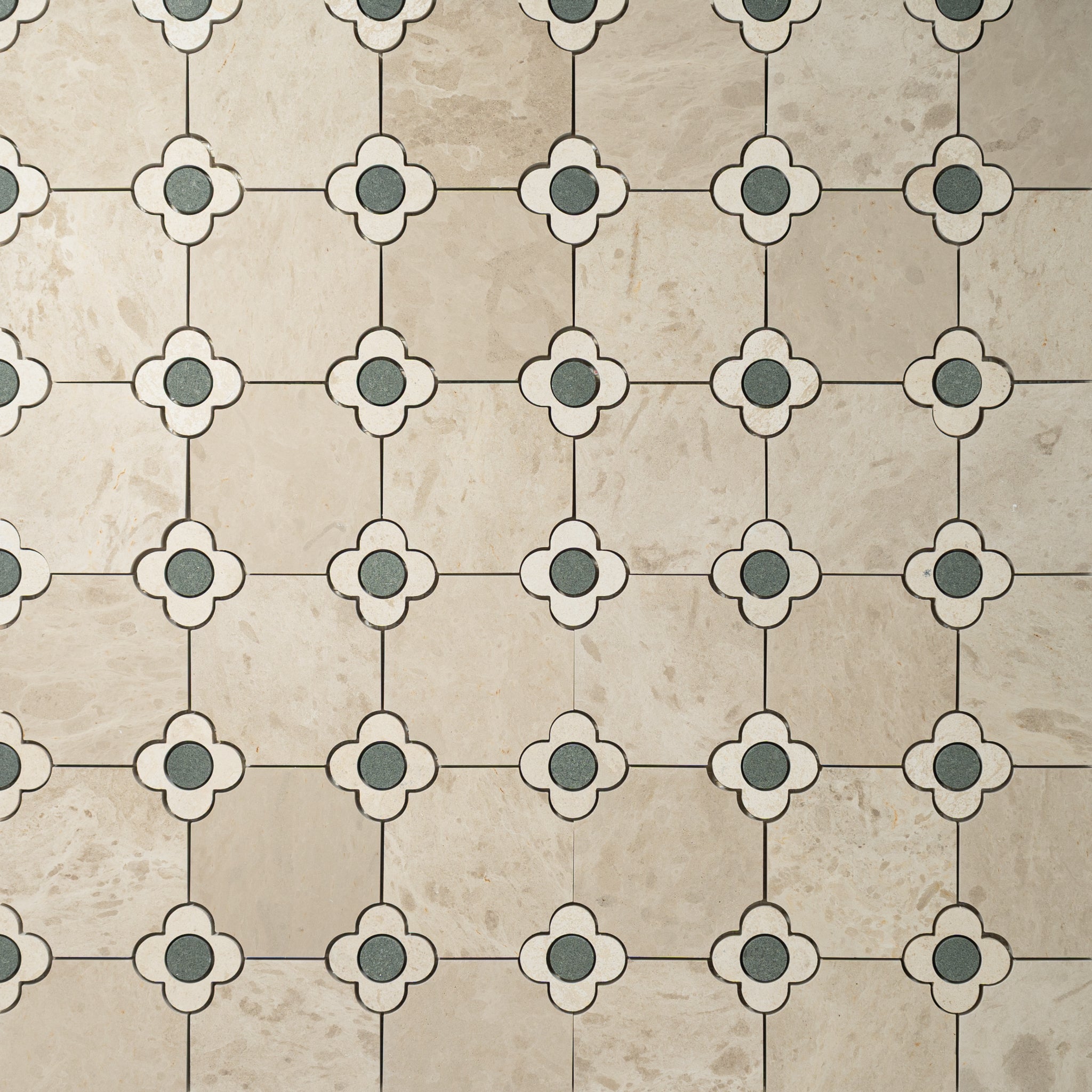 Octagon with Flower | Harley Beige - Beige Limestone - Belgian Bluestone Honed Mosaic Tile - Cemento Collection