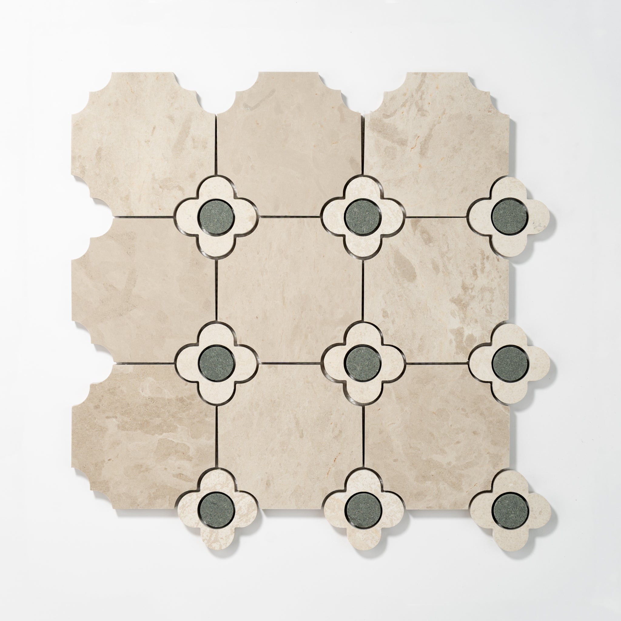 Octagon with Flower | Harley Beige - Beige Limestone - Belgian Bluestone Honed Mosaic Tile - Cemento Collection