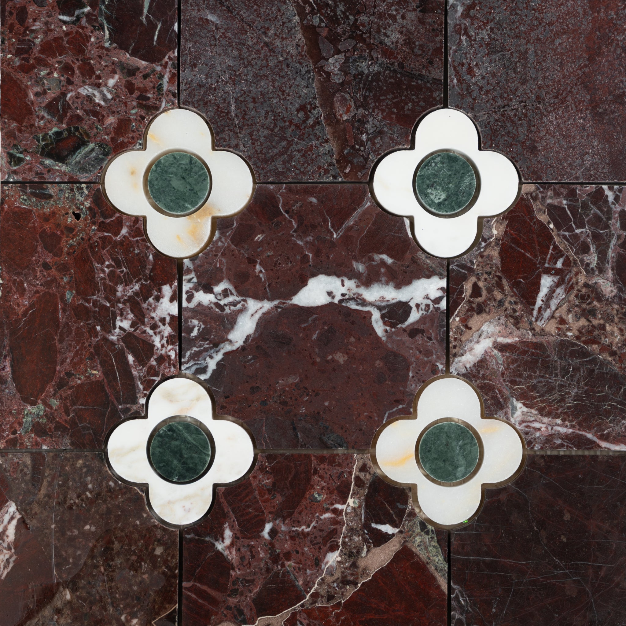 Octagon with Flower | Rosso Levanto Viola Verde Alpi Tile