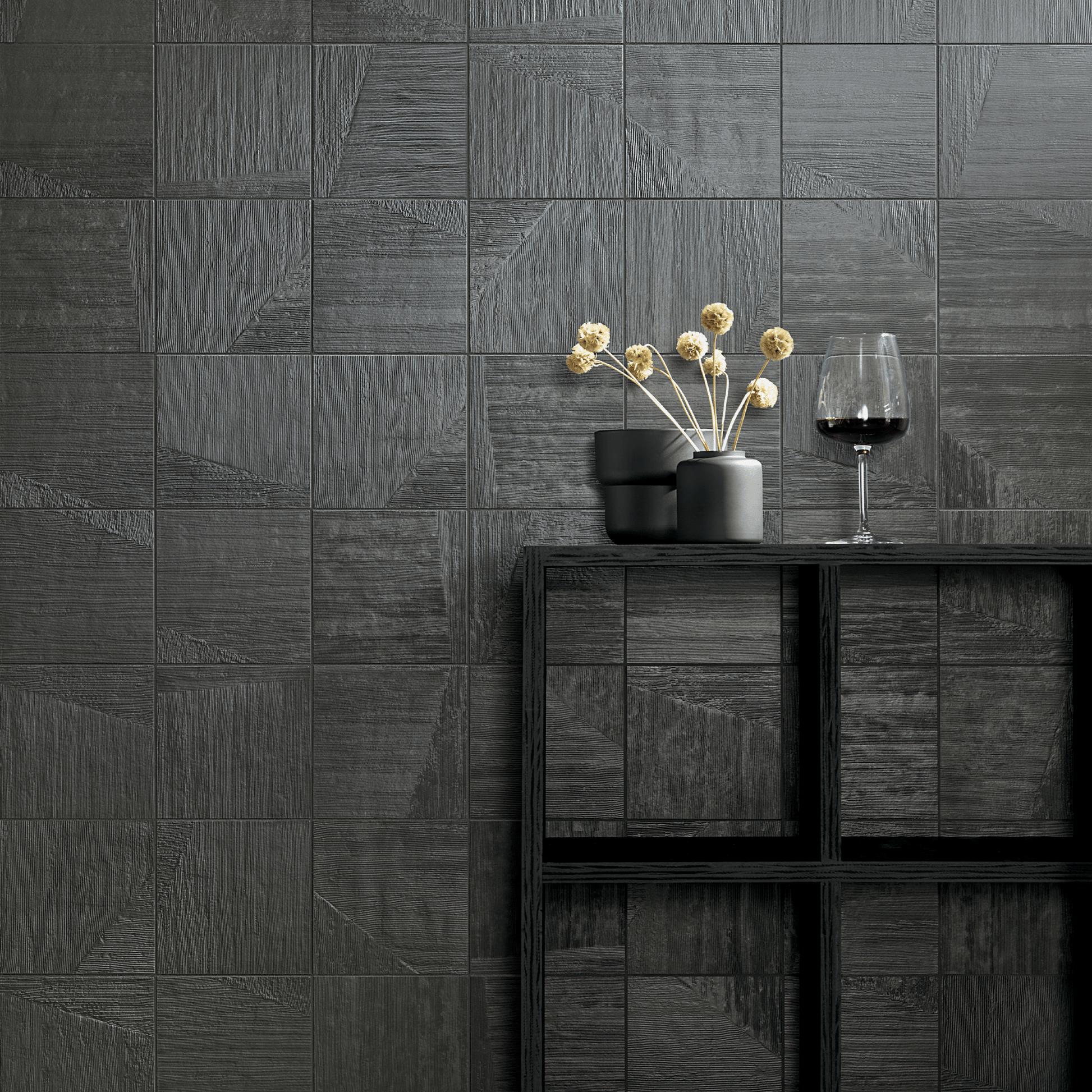 Ostracom Sirio Black 6.5x6.5 Porcelain Tile - Cemento Collection