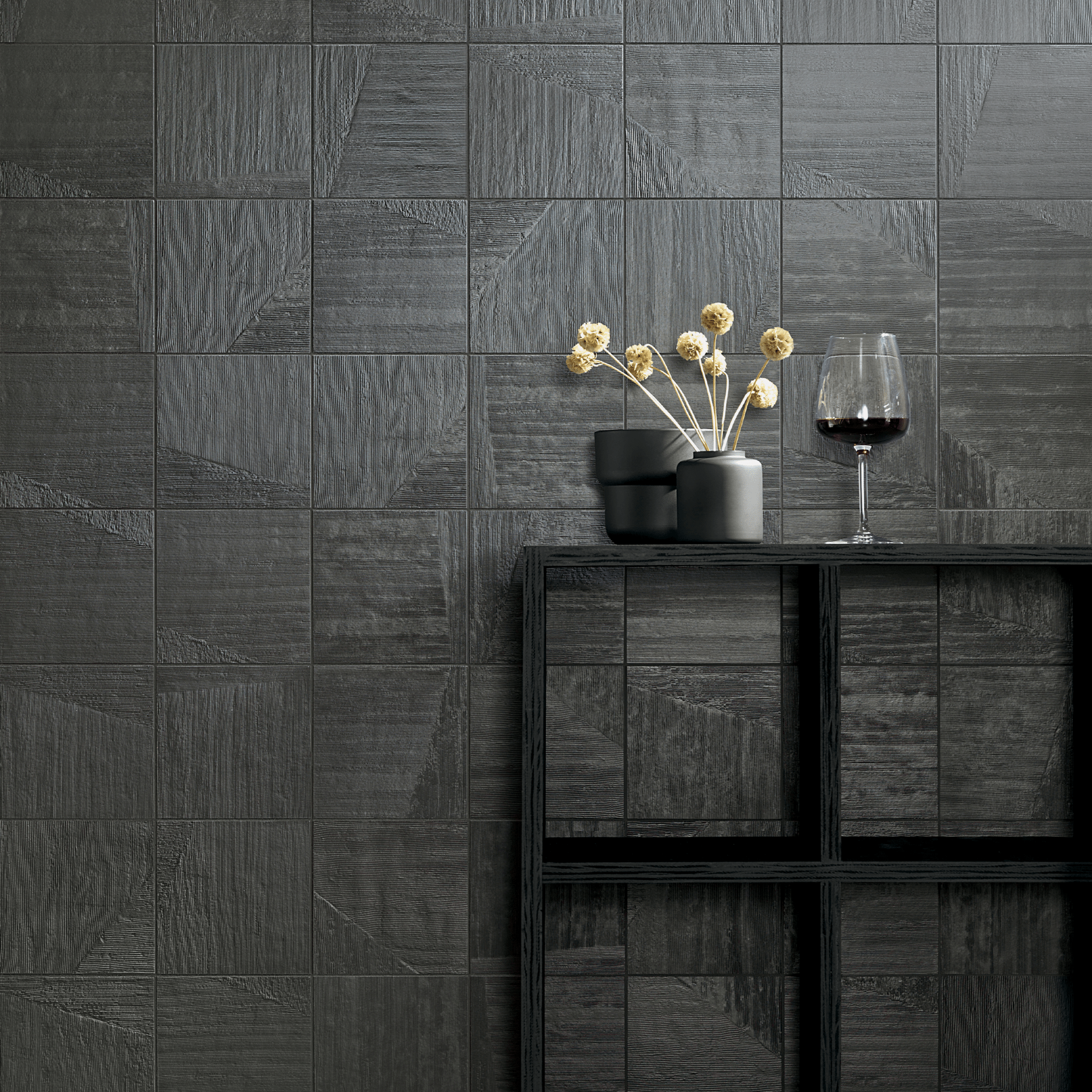 Ostracom Sirio Black 6.5x6.5 Porcelain Tile - Cemento Collection