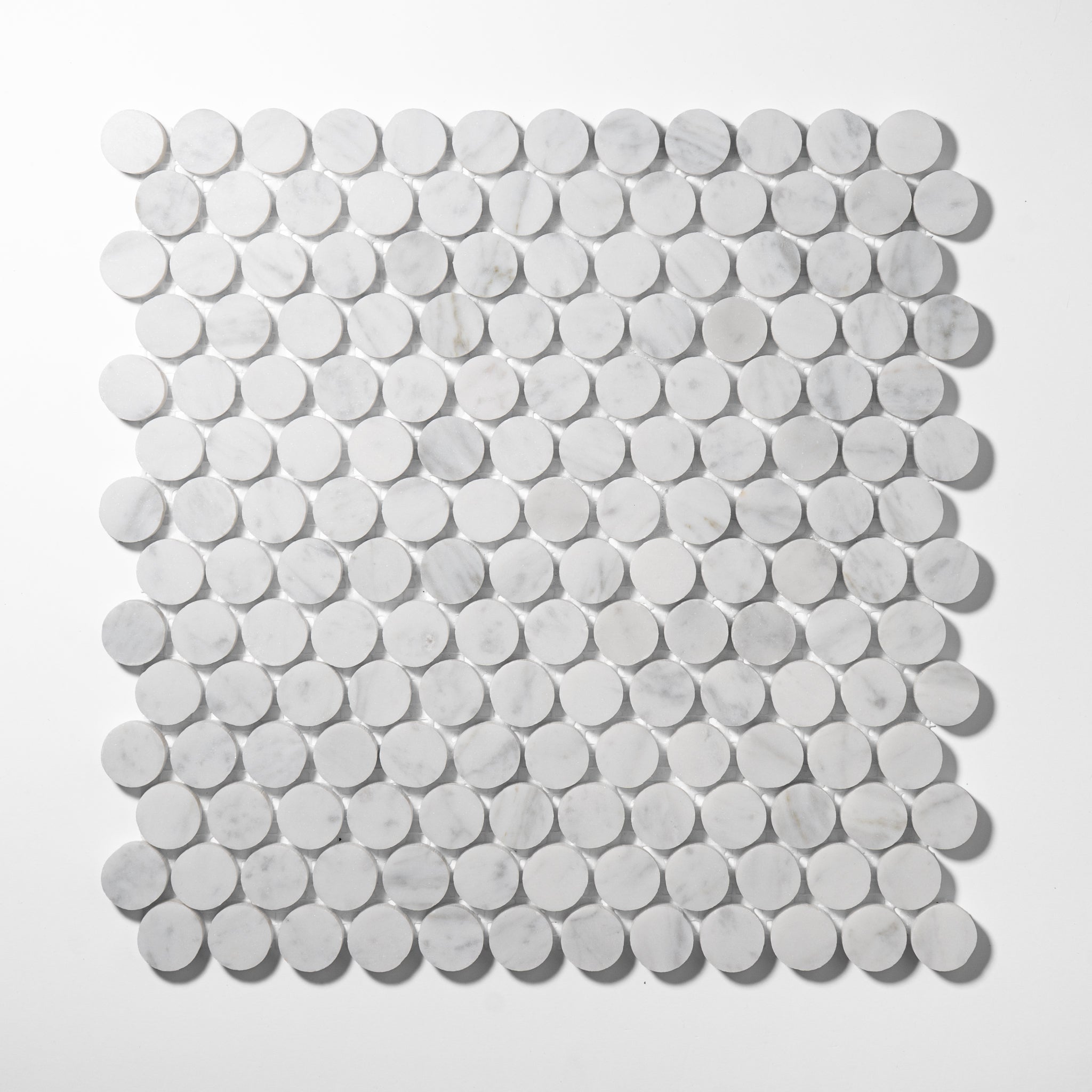 Penny Round 1" Bianco Carrara Marble Honed Mosaic Tile
