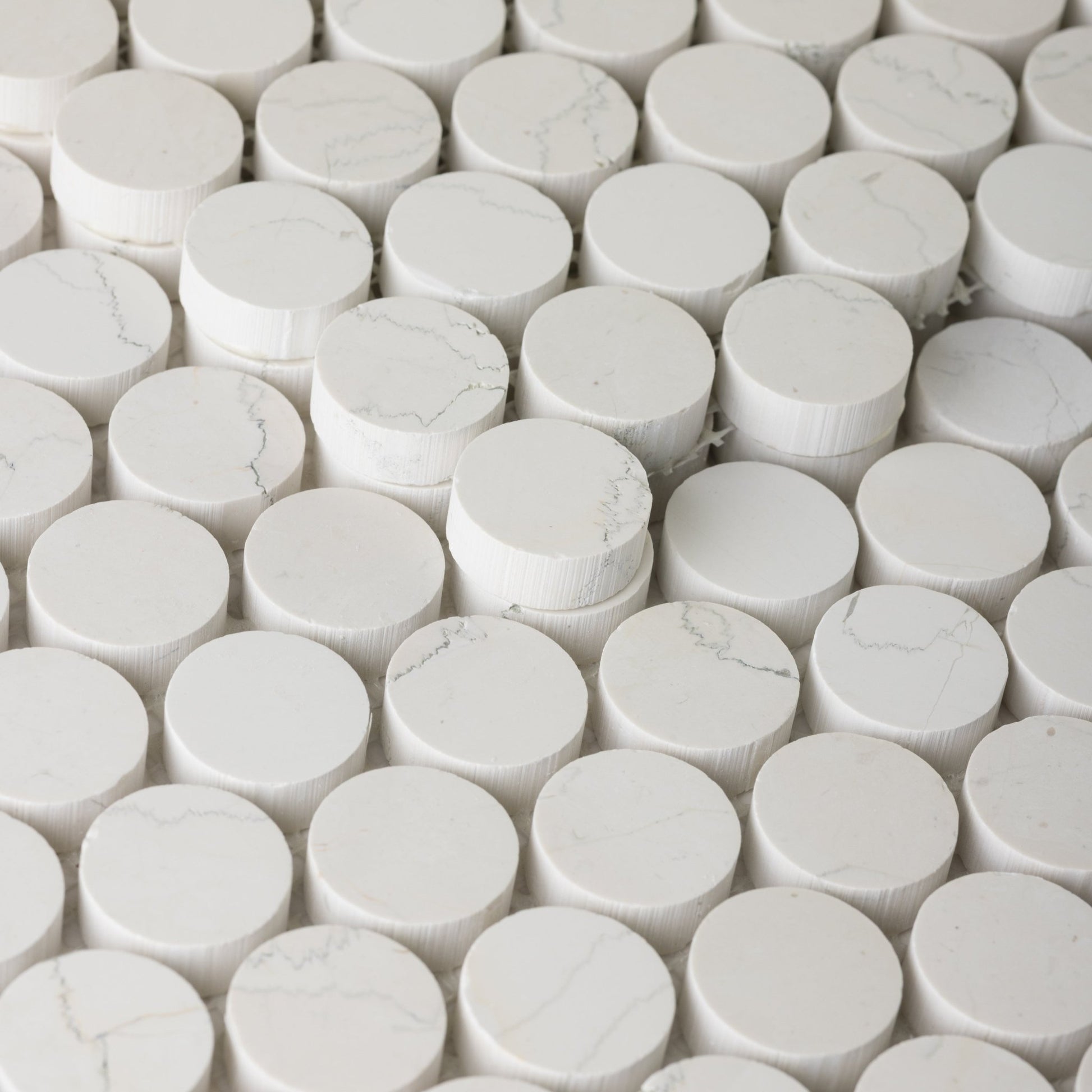 Penny Round 1" Bianco Perlino Marble Honed Mosaic Tile - Cemento Collection
