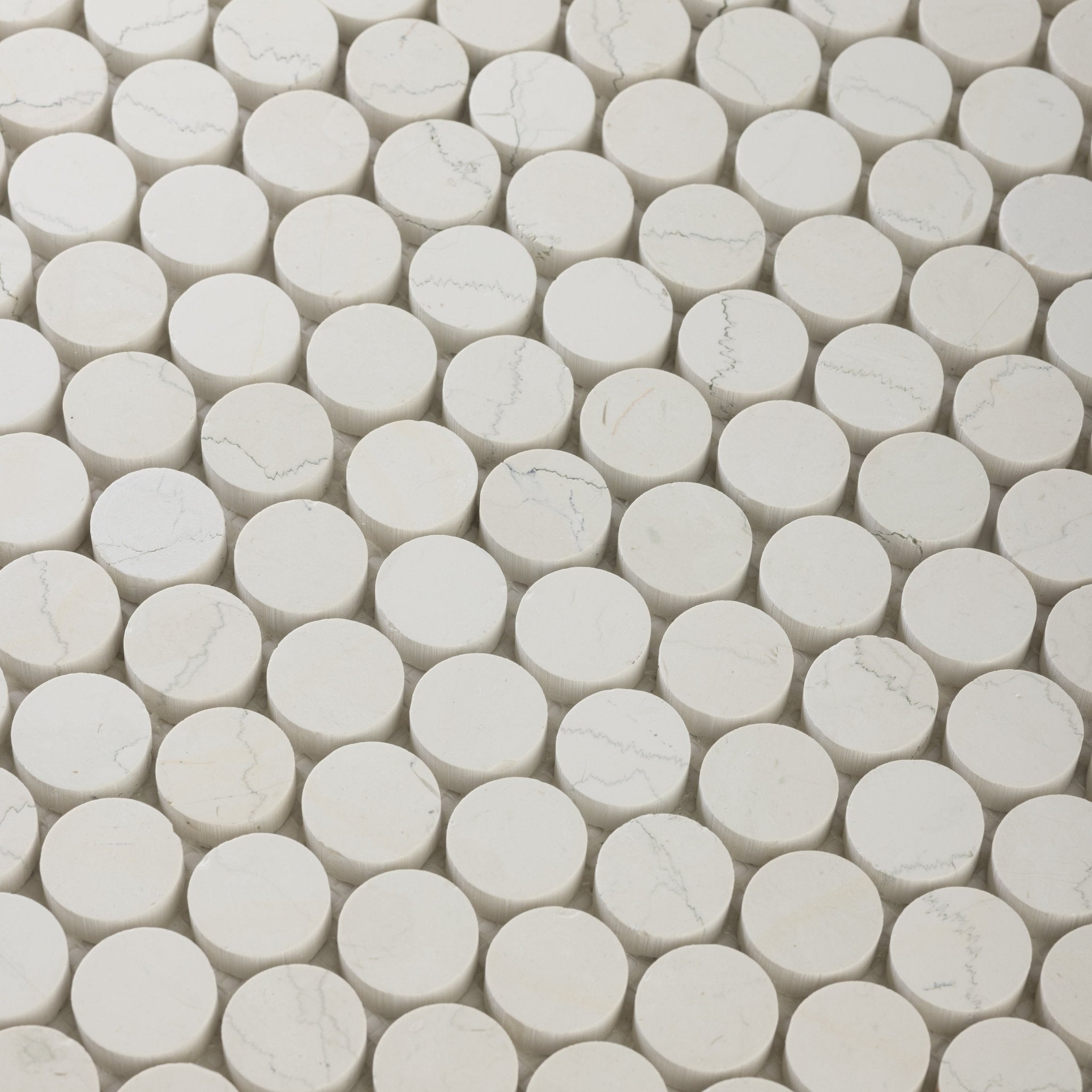 Penny Round 1" Bianco Perlino Marble Honed Mosaic Tile - Cemento Collection
