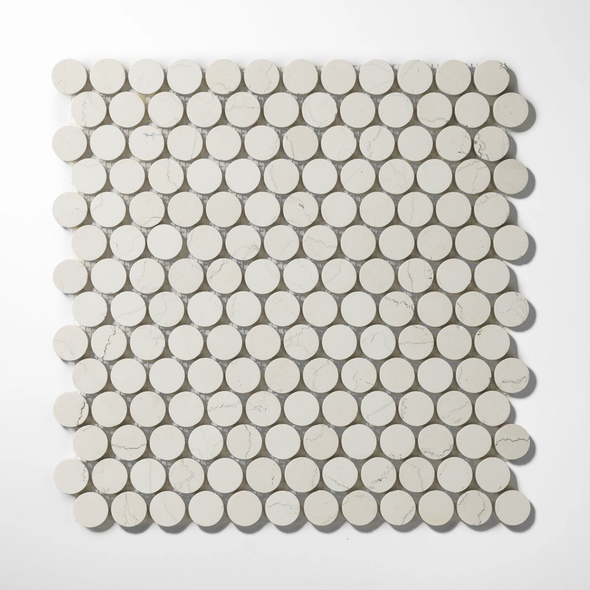 Penny Round 1" Bianco Perlino Marble Honed Mosaic Tile - Cemento Collection
