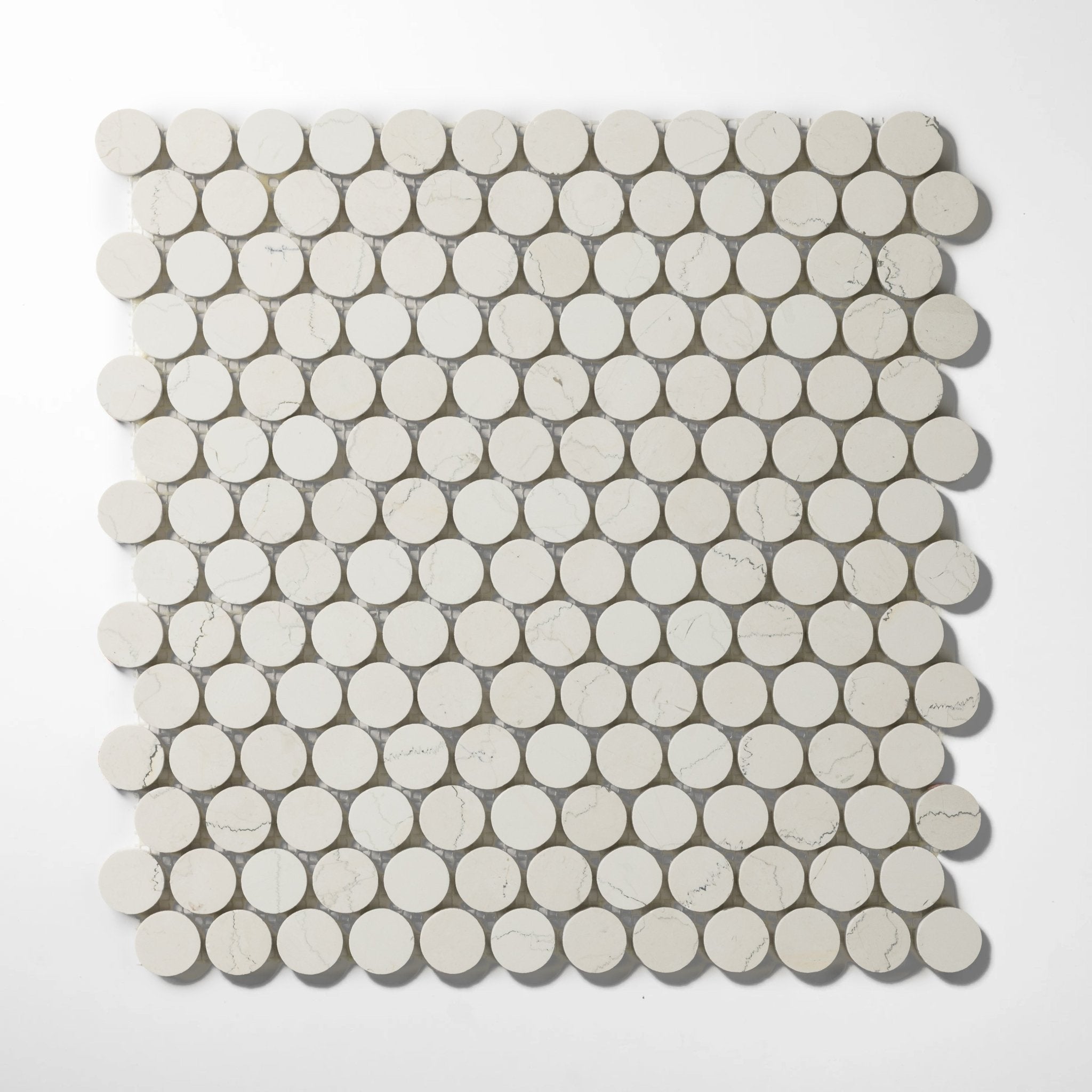 Penny Round 1" Bianco Perlino Marble Honed Mosaic Tile - Cemento Collection